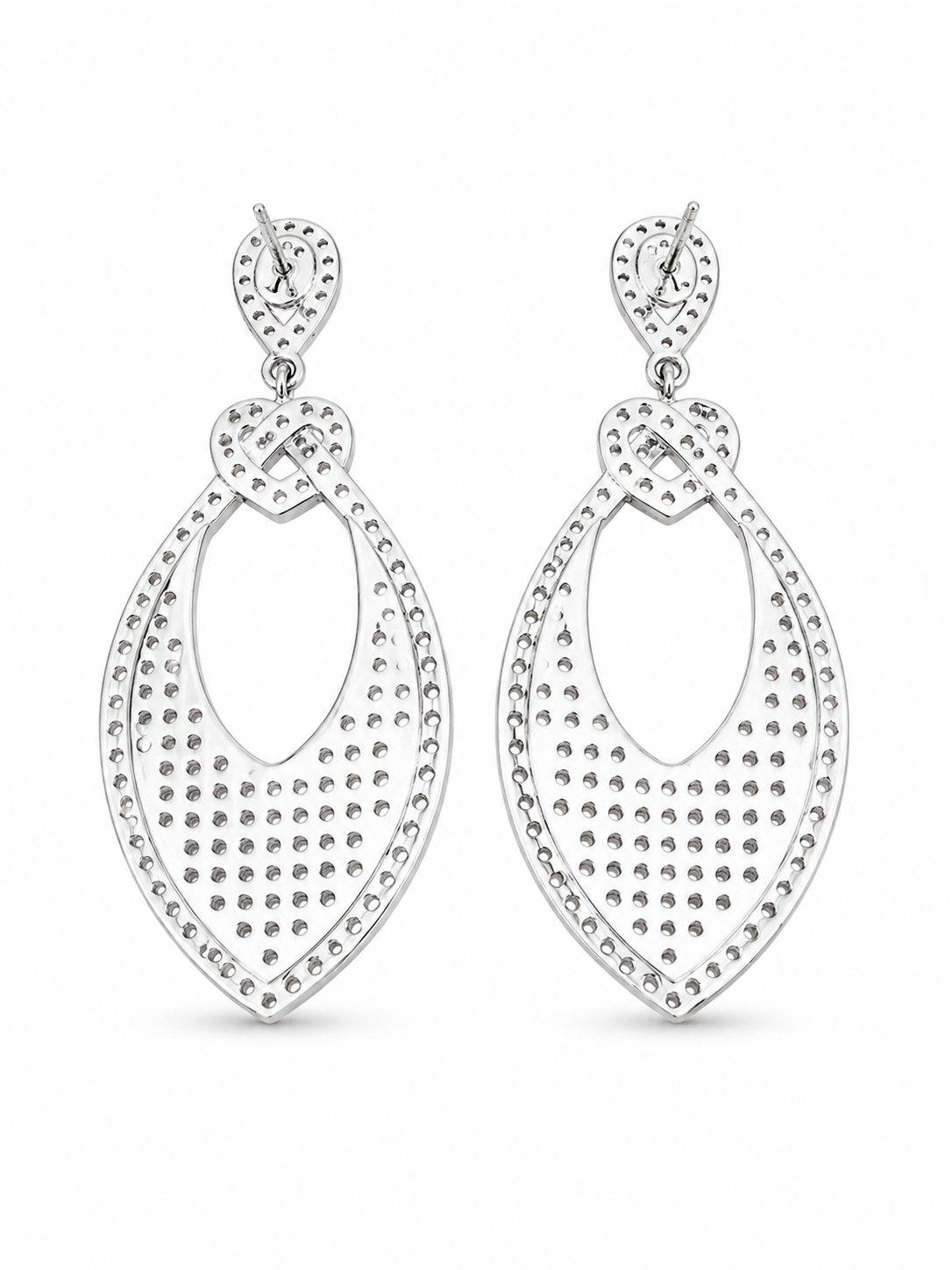 Sterling Silver Big Tear Shape Pave-Set Cubic Zirconium Earrings [A15B6]