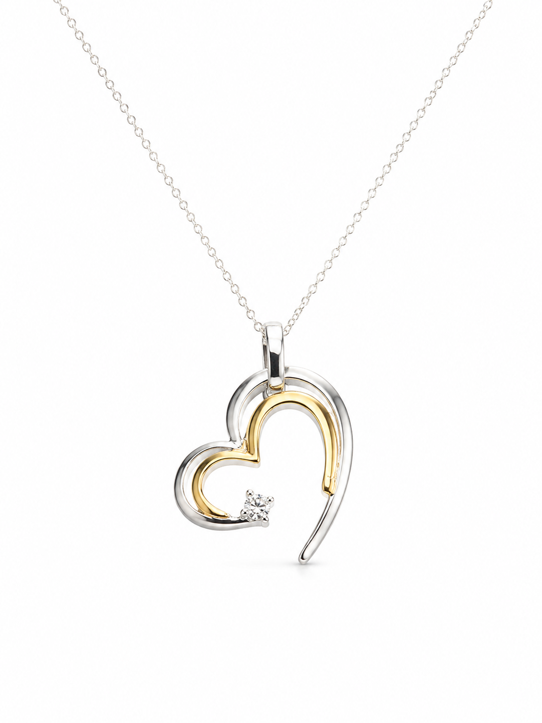 Sterling Silver Open Hearts Cubic Zirconium Pendant Necklace