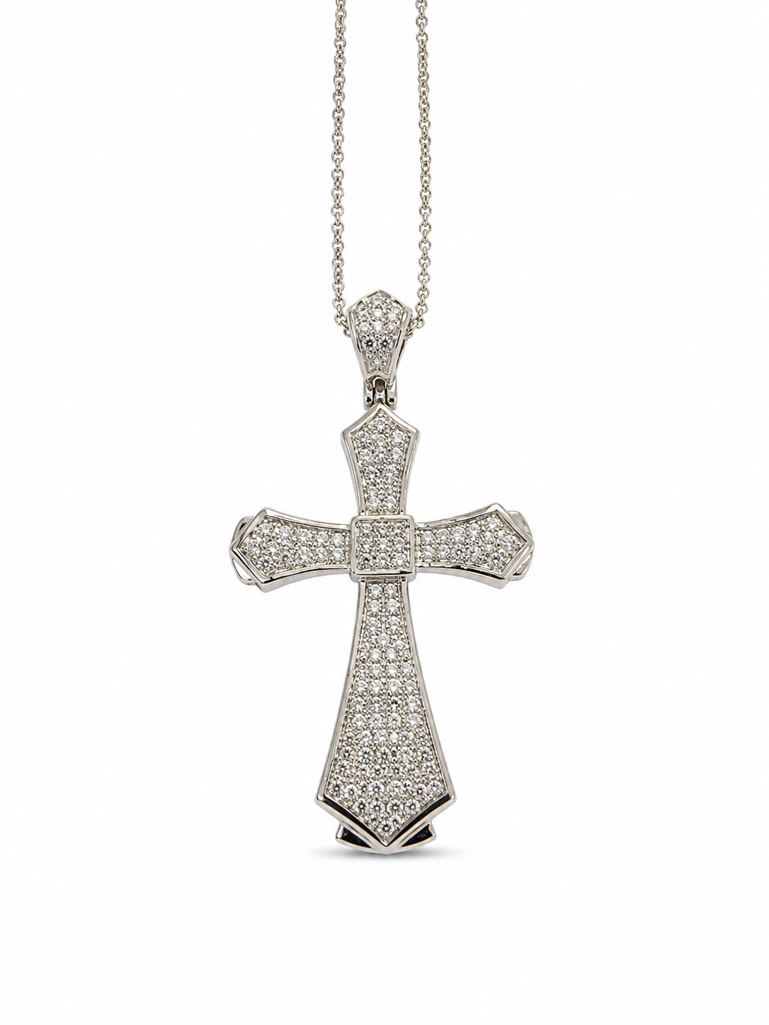 Sterling Silver Pave Style Cubic Zirconium Cross Necklace