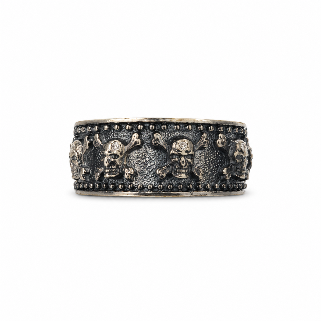 Sterling Silver Skull Band With Oxidized Finish Ring
