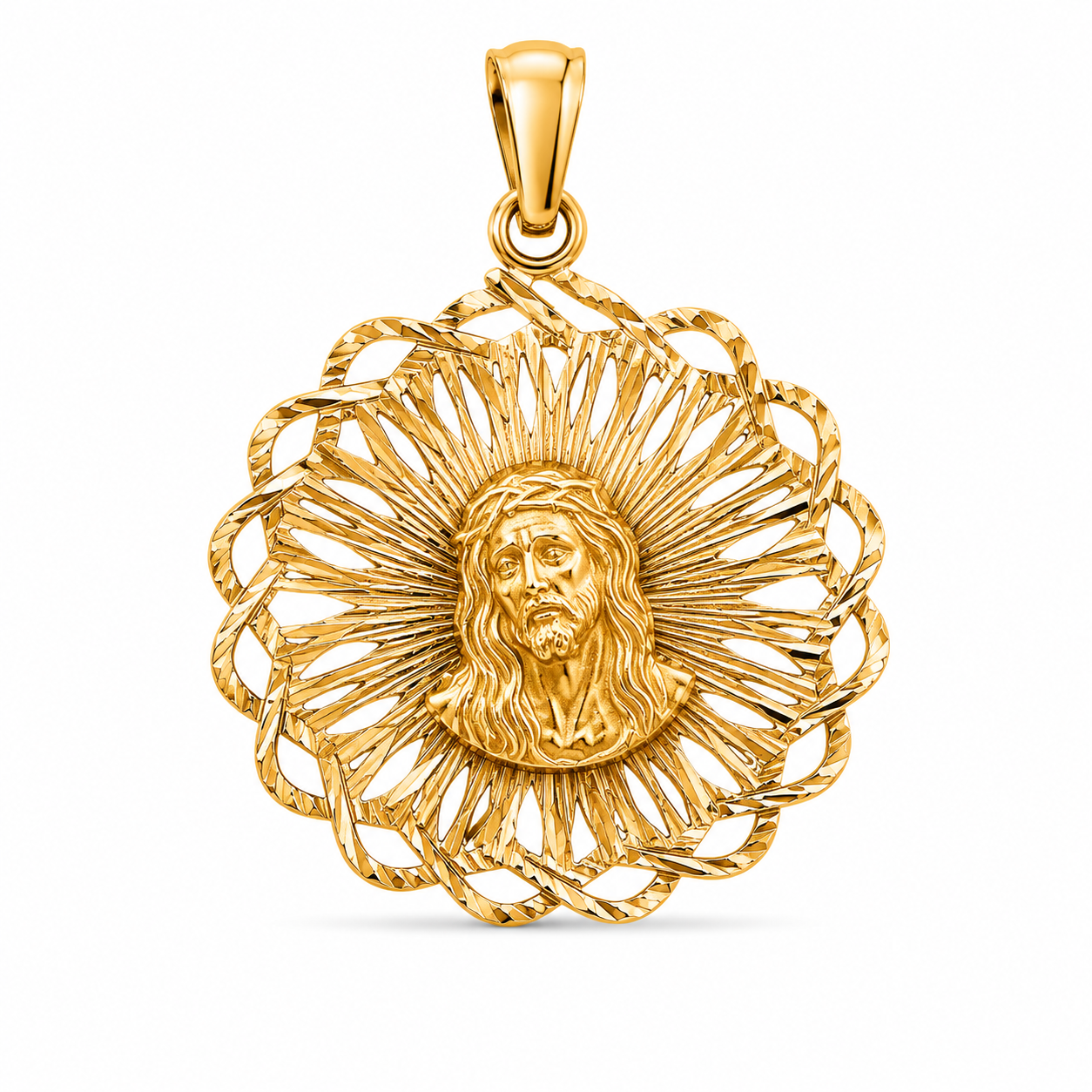 14KT Yellow Gold Jesus and Virgin Mary Reversible Pendant [A2B7]