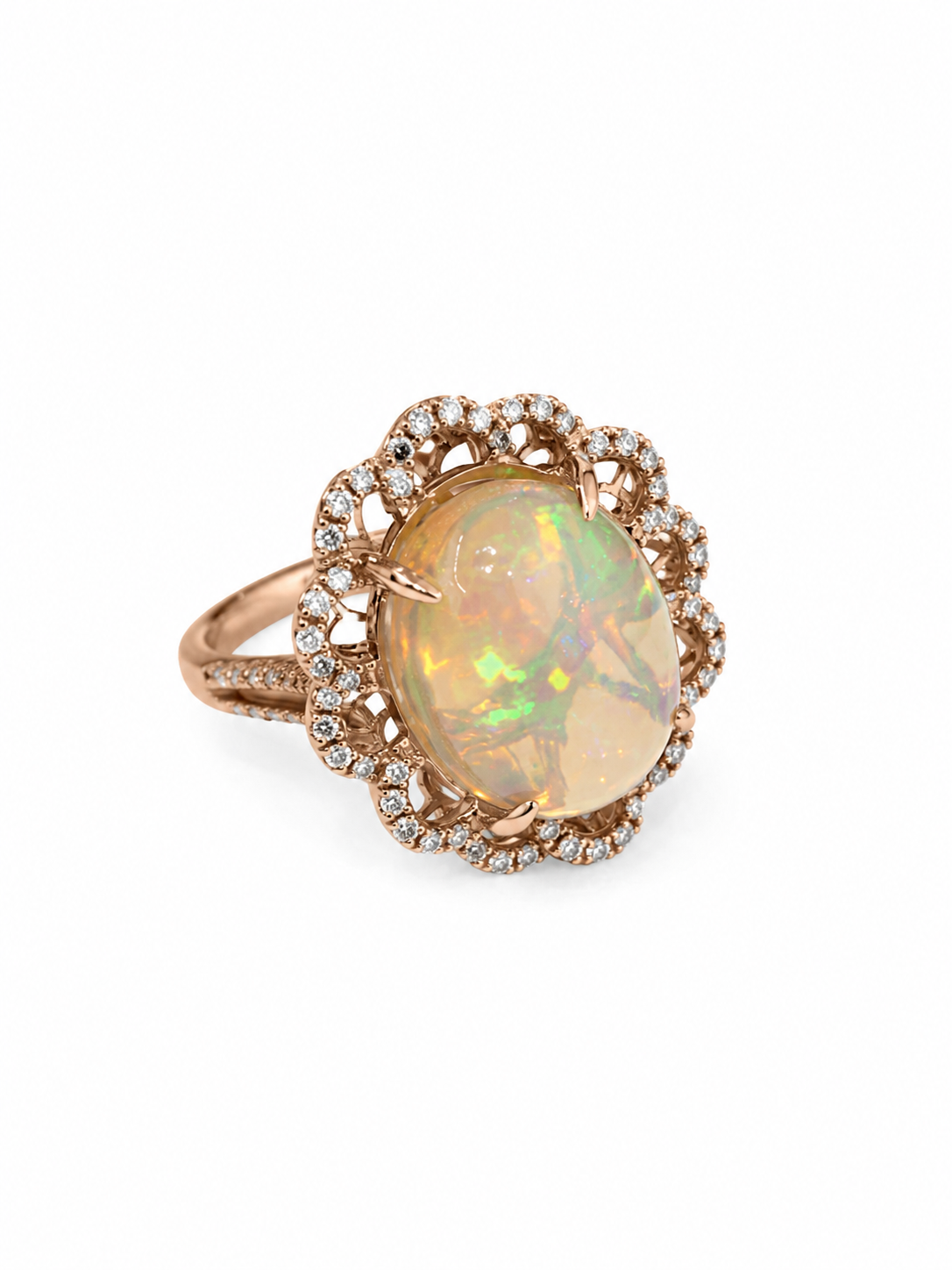 14KT Rose Gold 0.36CTW 5.73 STW Opal Diamond Ring [K39H]