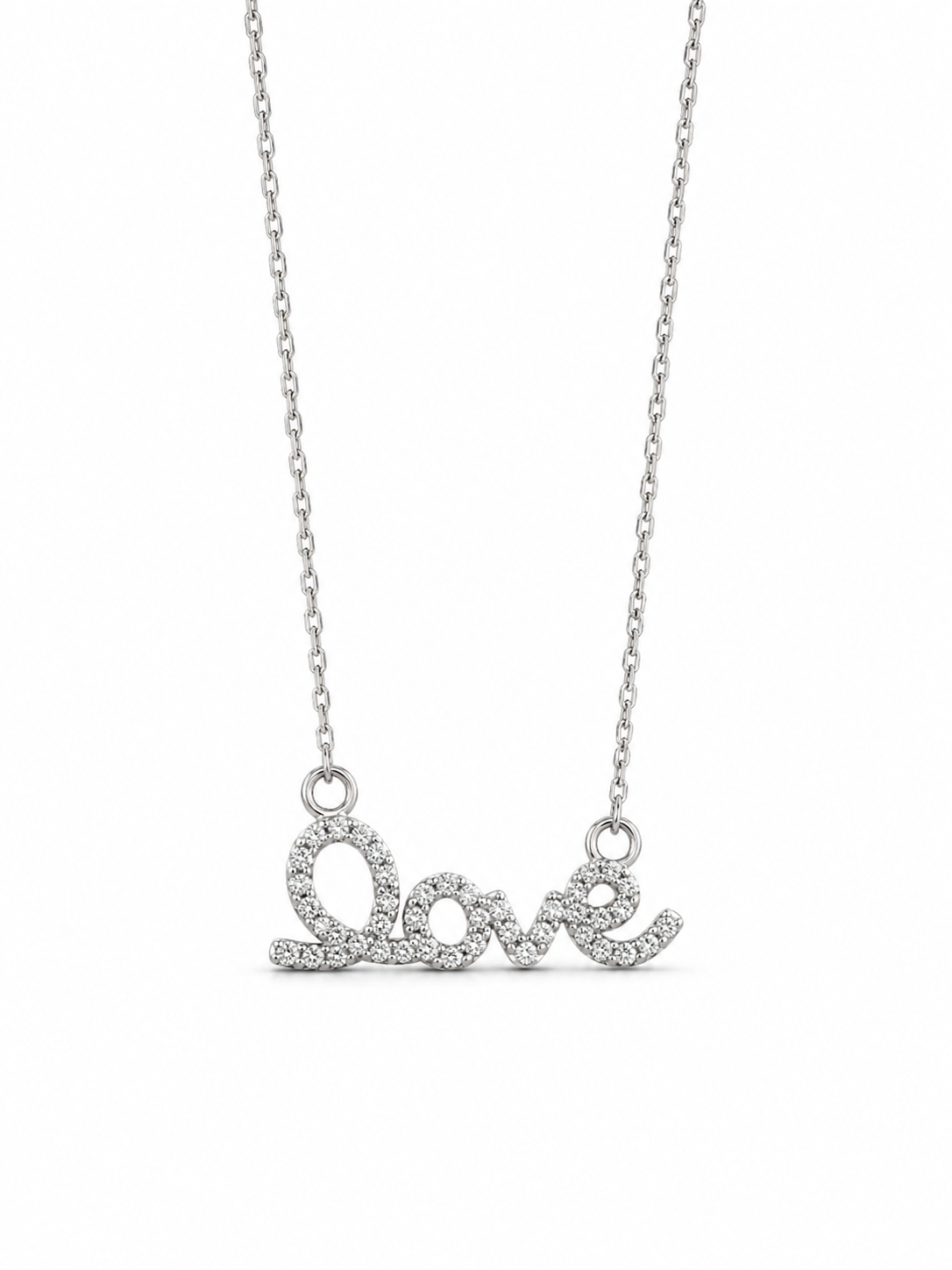 Sterling Silver "LOVE"  Script Cubic Zirconium Necklace