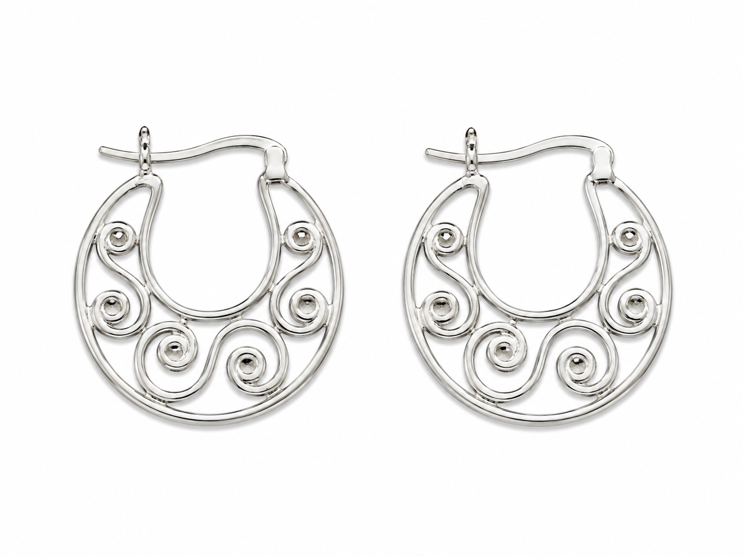Sterling Silver Hoops Tribal Scroll Design Cubic Zirconium Earrings [A3B4]