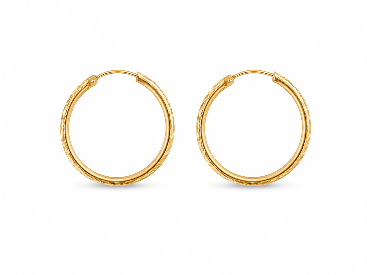 18KT Etched Hoop Yellow Gold Earrings [A4B3]