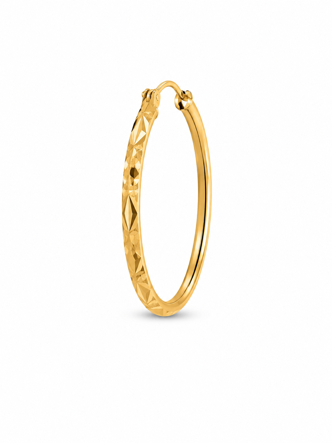 18KT Etched Hoop Yellow Gold Earrings [A4B3]