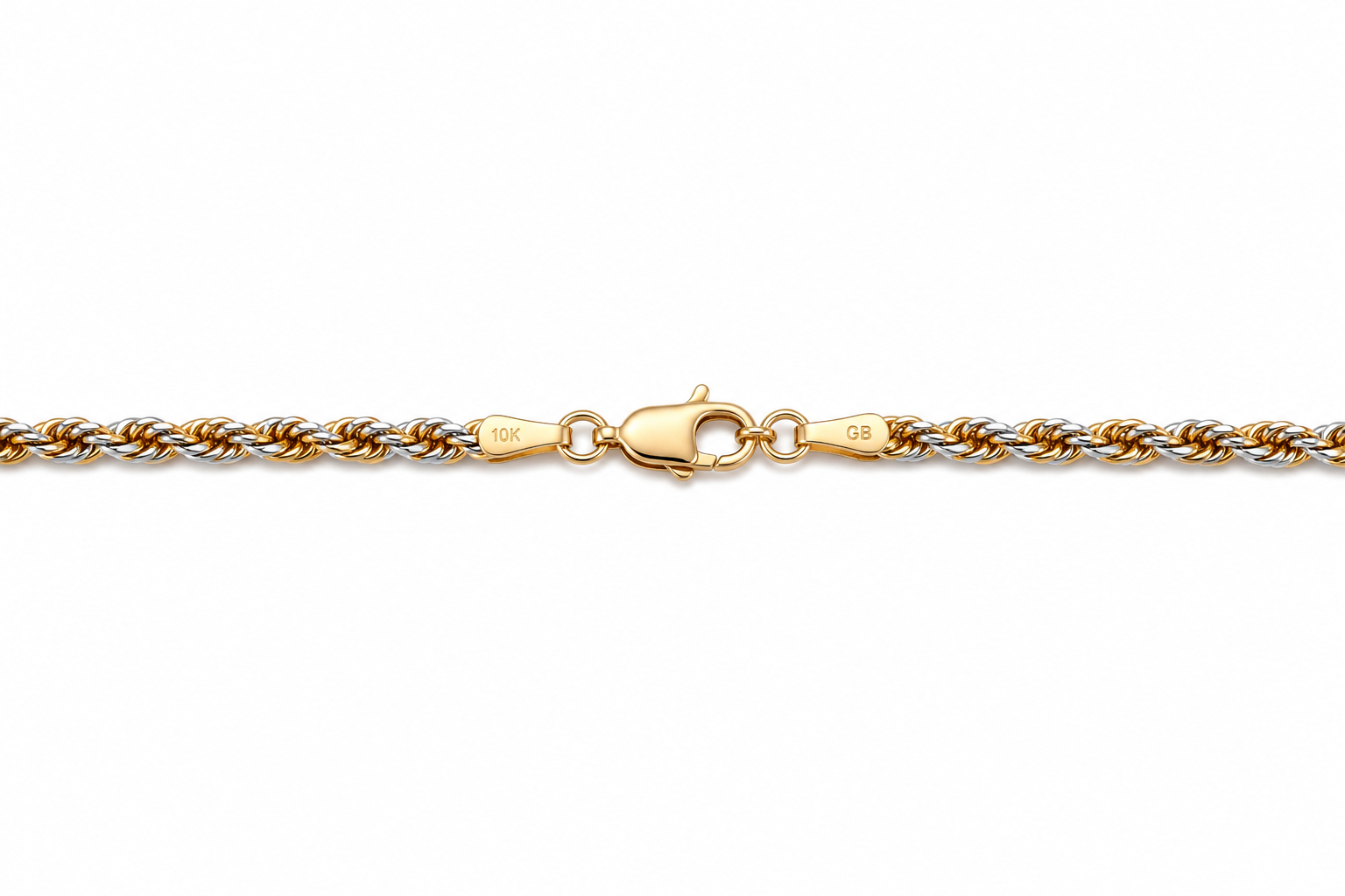 10KT Solid Two-Tone Gold 2.5 MM Pave Diamond Cut Rope Link Chain