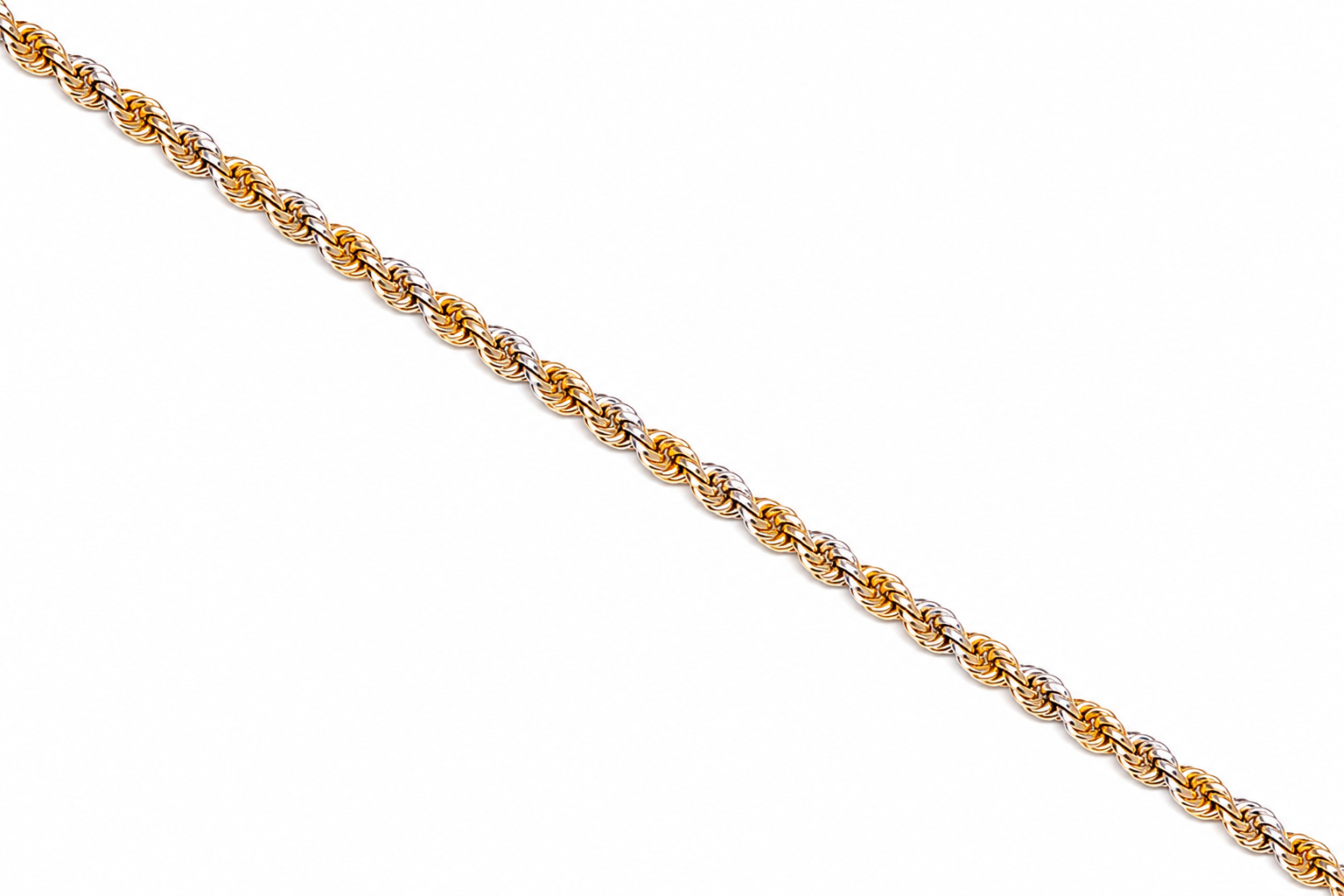 10KT Solid Two-Tone Gold 2.5 MM Pave Diamond Cut Rope Link Chain
