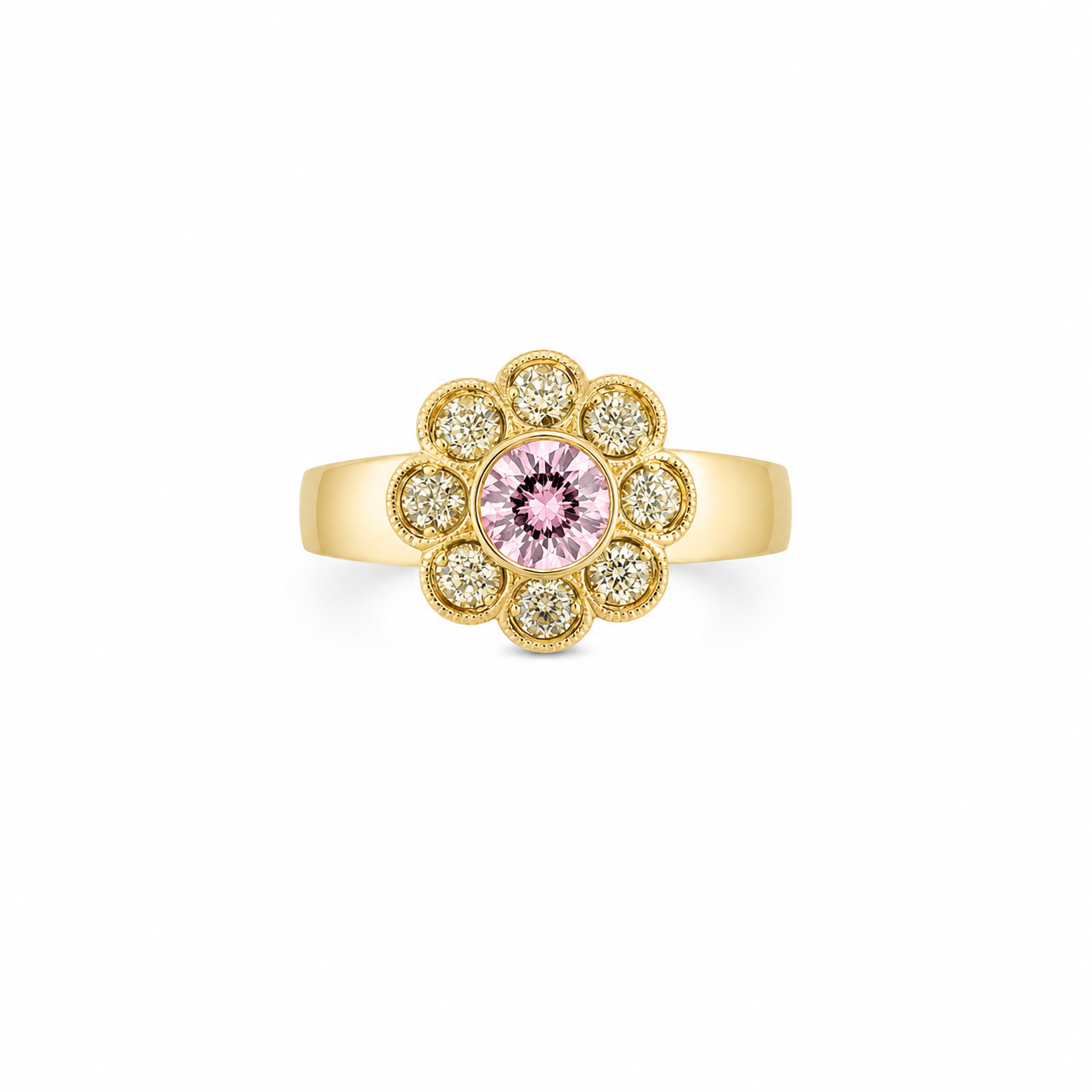10KT Flower Center Cubic Zirconium Yellow Gold Ring [A3B1]