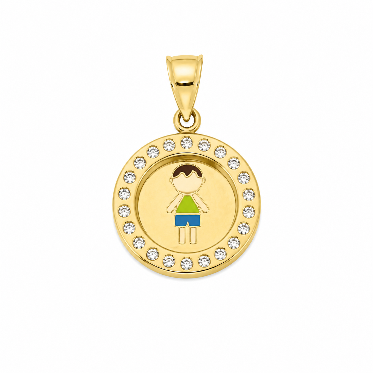 10KT Double Sided Child Cubic Zirconium Yellow Gold Pendant [A0B8]