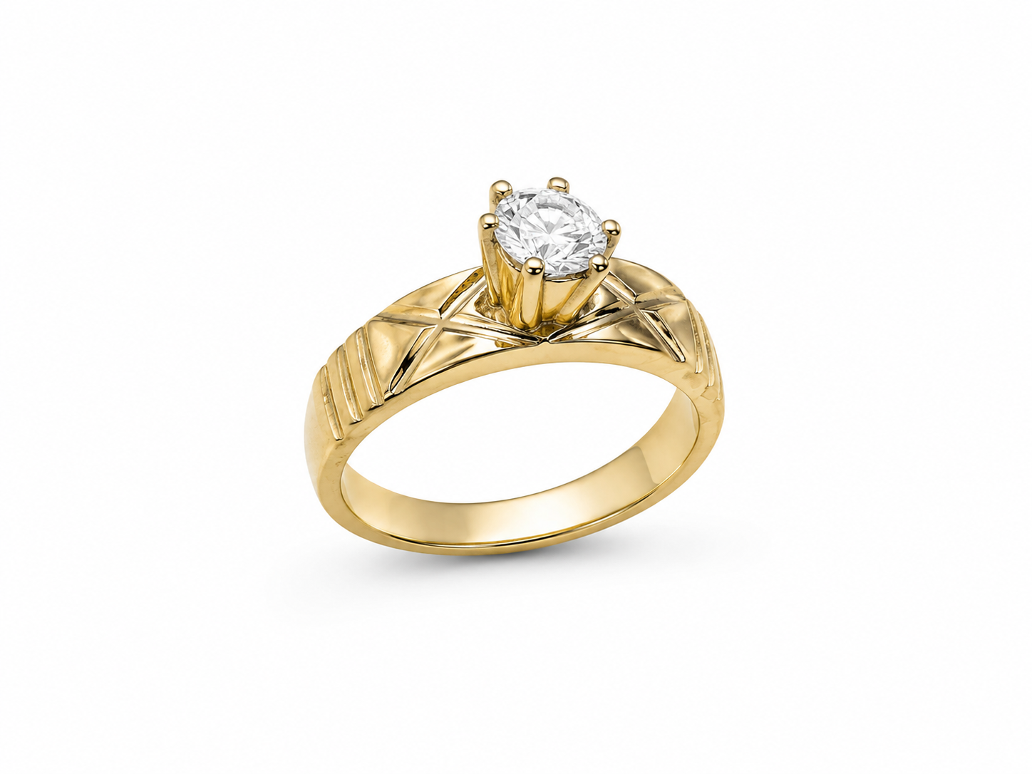 10KT Bridal Set Cubic Zirconium Yellow Gold Rings {A7B5]
