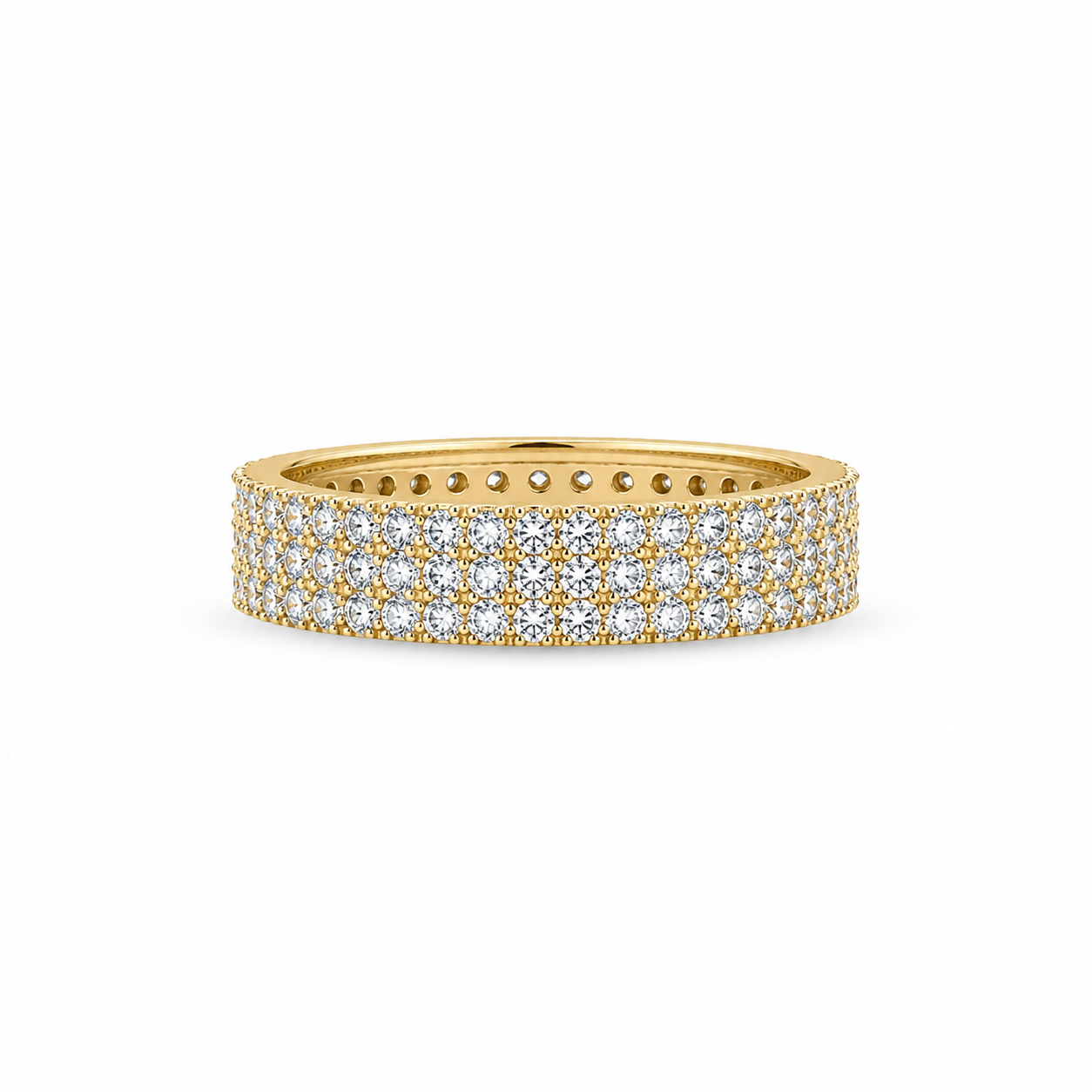 10KT 3 Row Cubic Zirconium Yellow Gold Ring [A4B2]