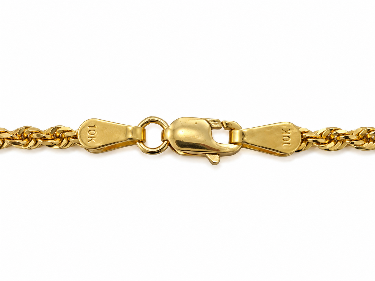 10KT Solid Yellow Gold Diamond Cut 2 MM Rope Chain
