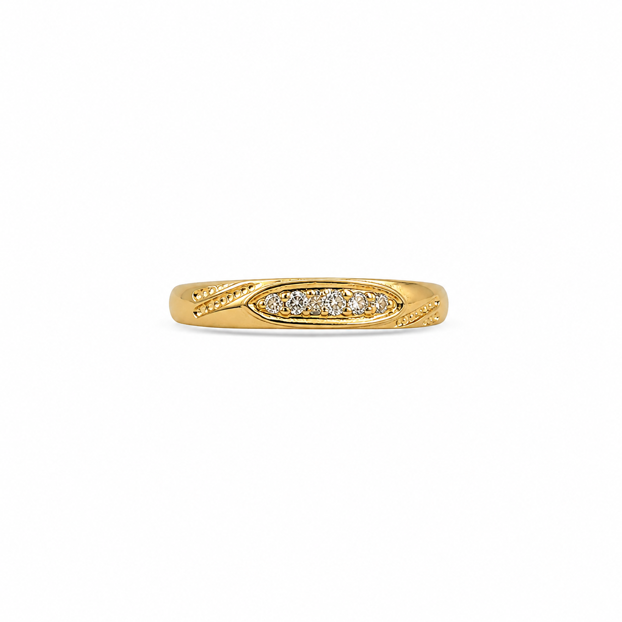 14KT Center Row Cubic Zirconium Yellow Gold Ring [A1B4]