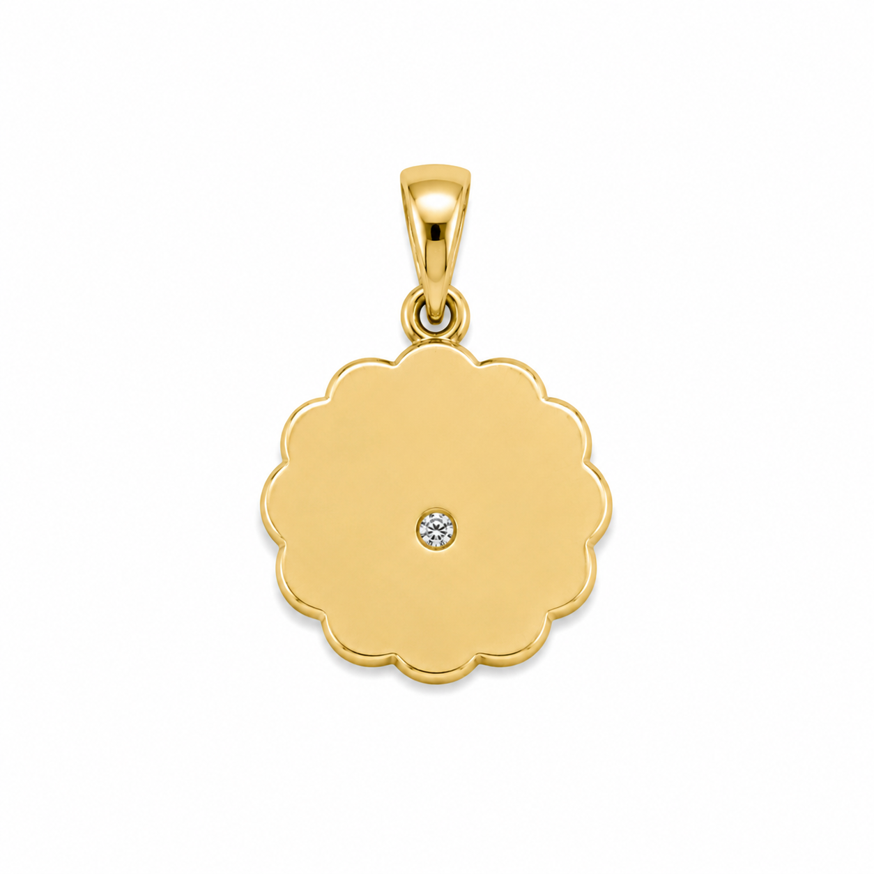 14KT Disc Yellow Gold Cubic Zirconium Pendant [A1B5]