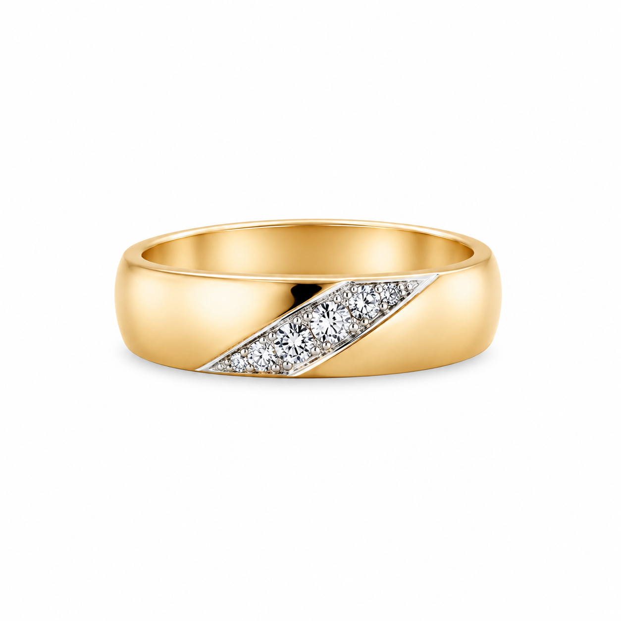 14KT Diagonal Stripe Cubic Zirconium Yellow Gold Ring [A3B2]