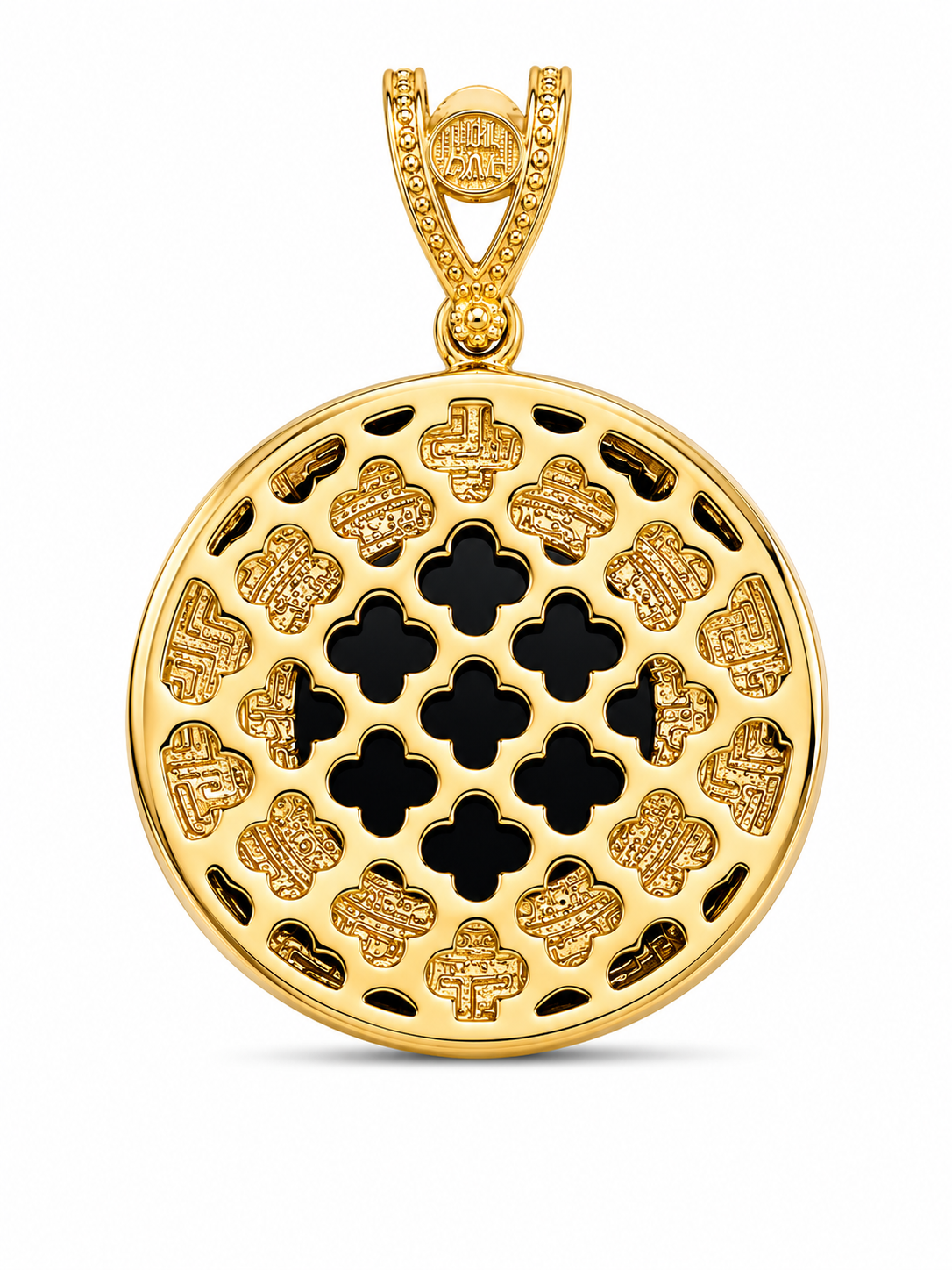 10KT Yellow Gold Eagle Onyx & CZ Round Pendant [A9B8]