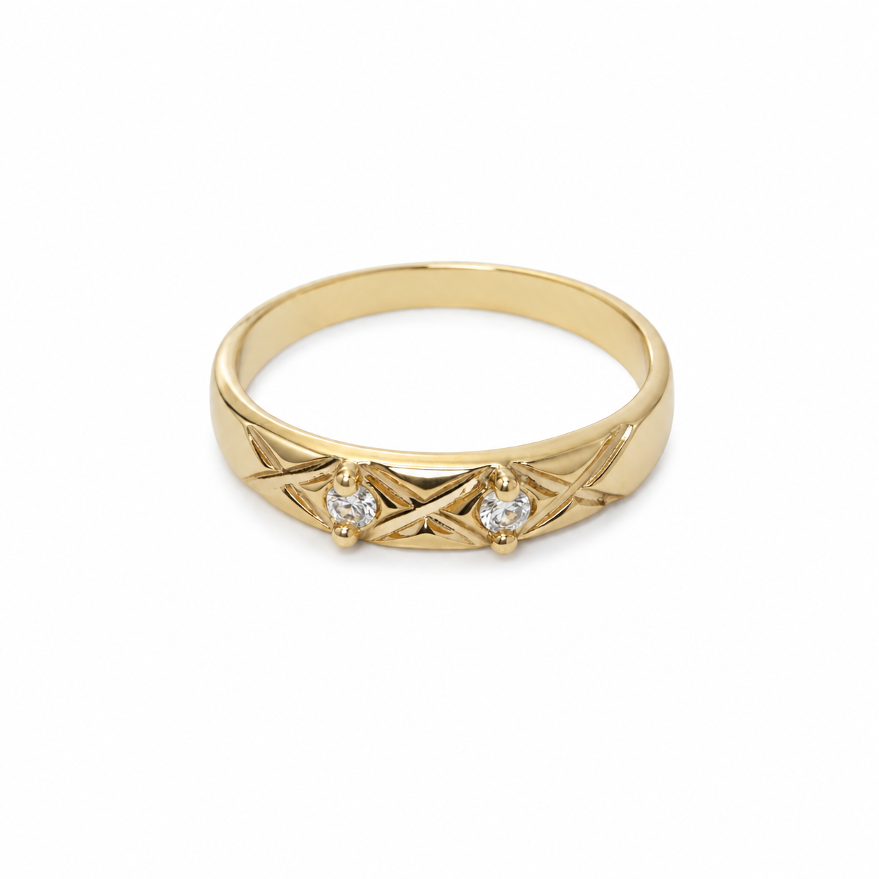 10KT Yellow Gold Criss Cross CZ Band [A2B4]