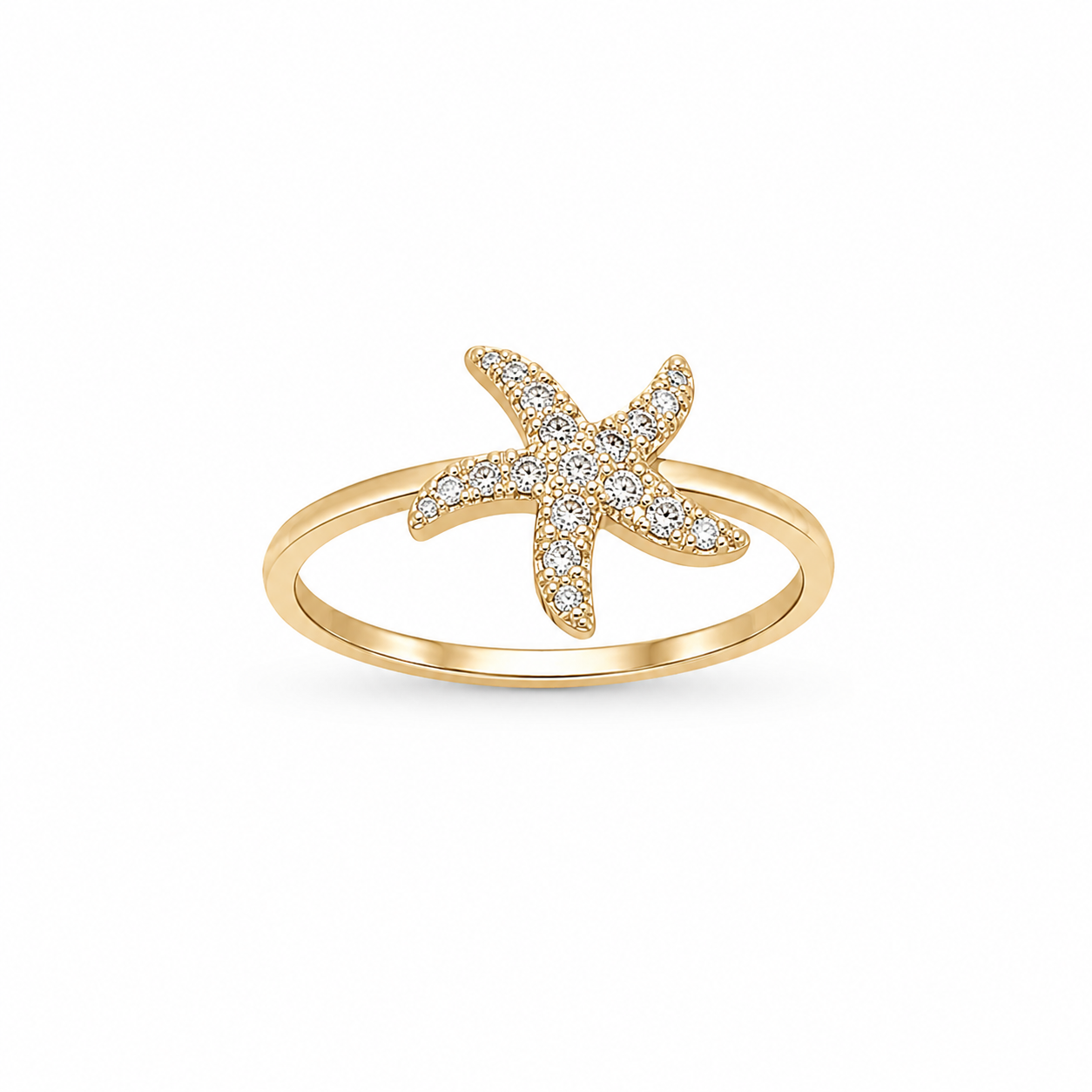 10KT Star Center Cubic Zirconium Yellow Gold Ring [A0B9]
