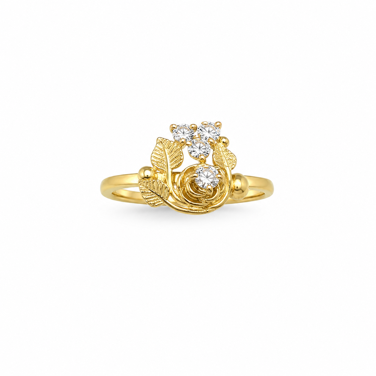 10KT Spinning Leaves Cubic Zirconium Yellow Gold [A1B9]