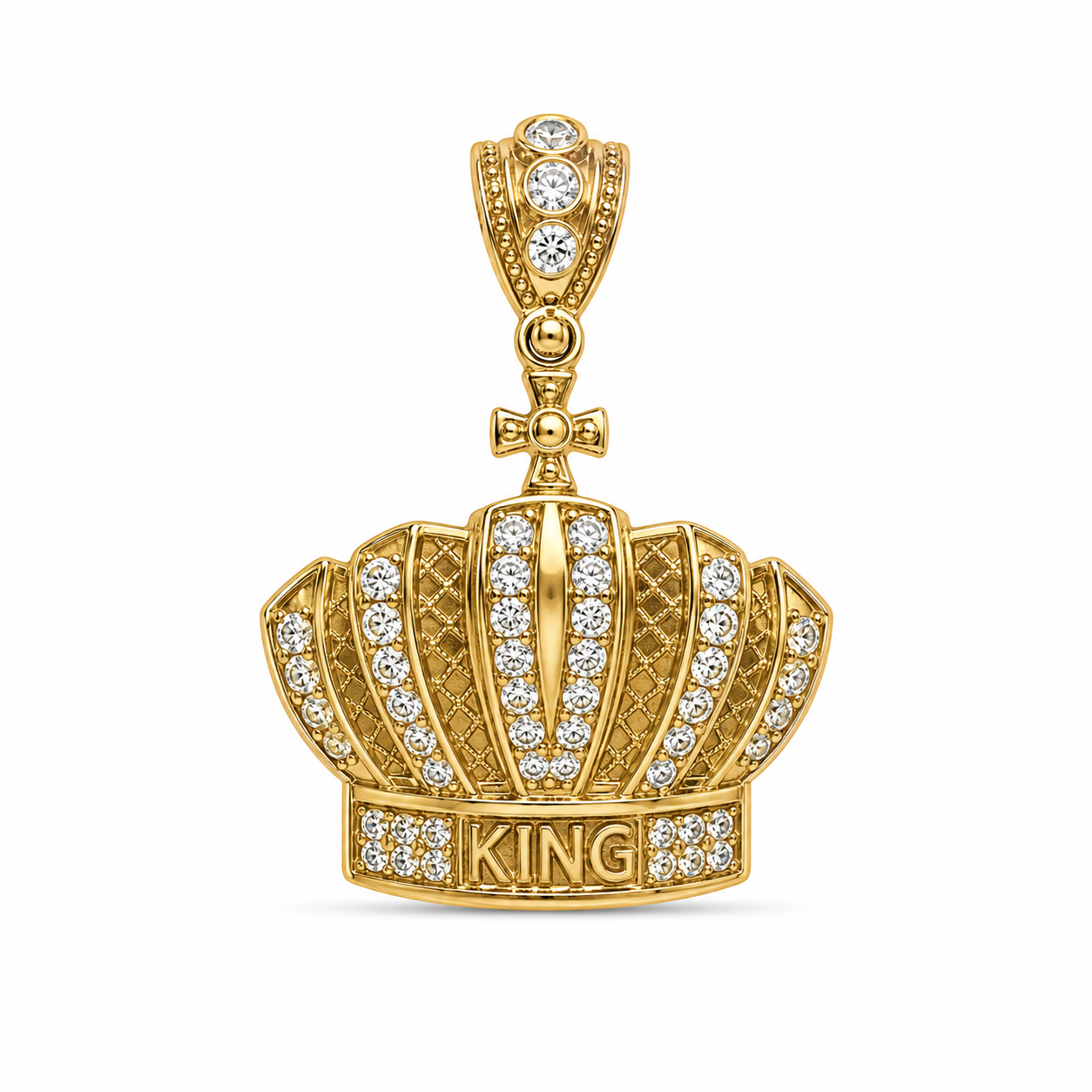 10KT Yellow Gold King CZ Crown Pendant [A7B7]