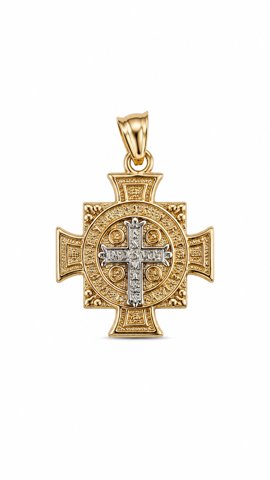 10KT Two-Tone Gold Jesus Cross Pendant [A1B6]