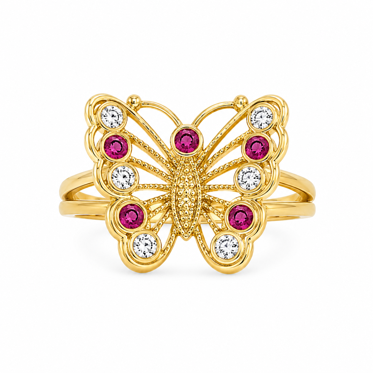 14KT Butterfly Cubic Zirconium Yellow Gold Ring [A4B9]