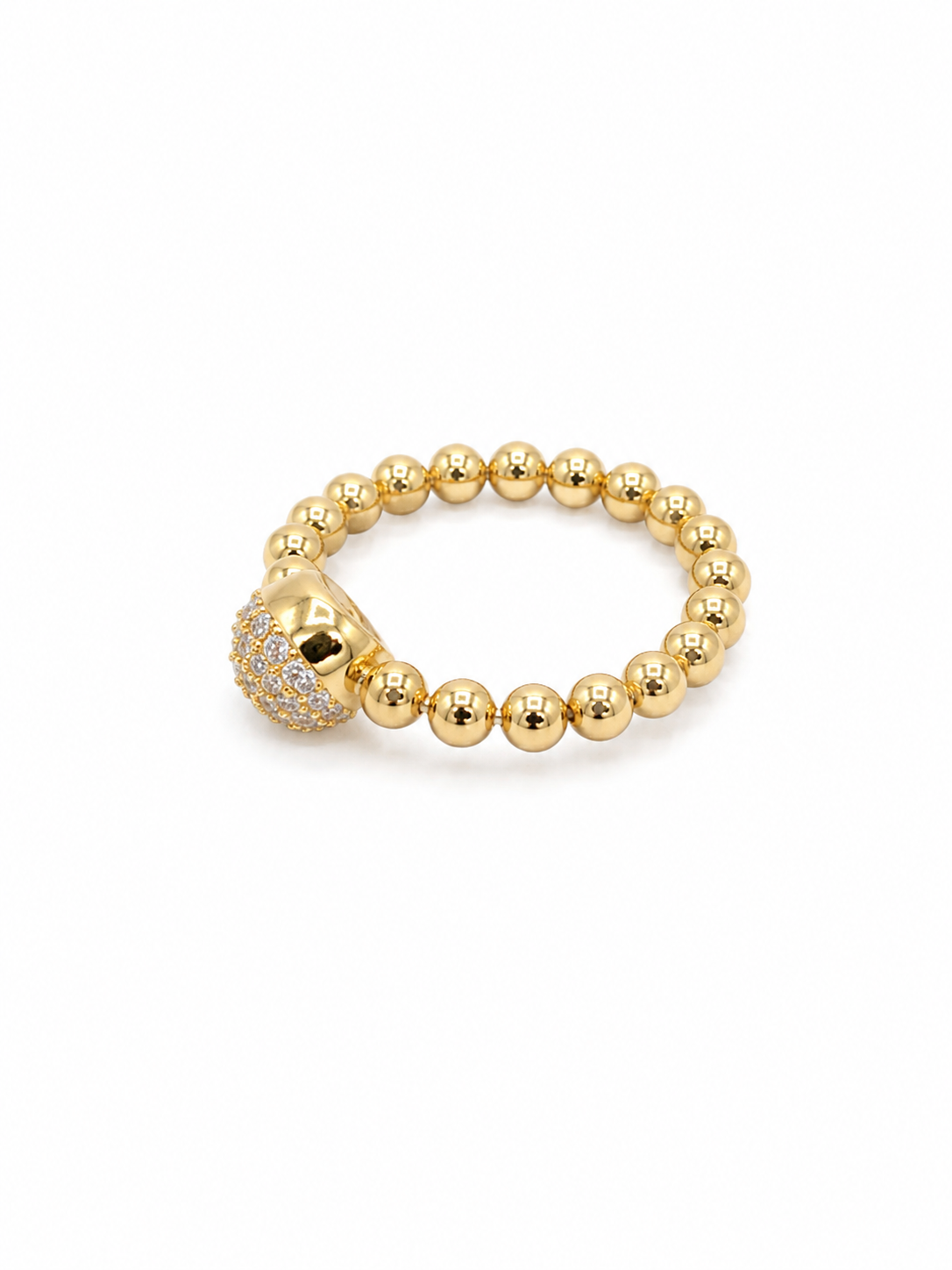 14KT Beaded Cubic Zirconium Yellow Gold Ring [A2B6]
