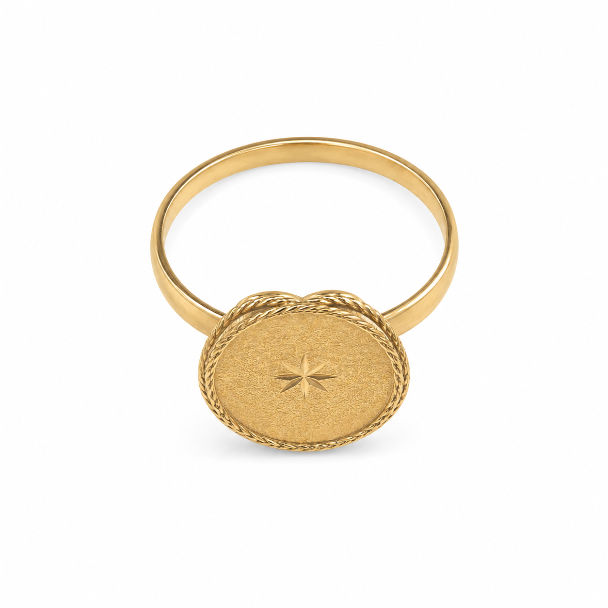 10KT Yellow Gold Engraved Star Round Ring [A3P3]
