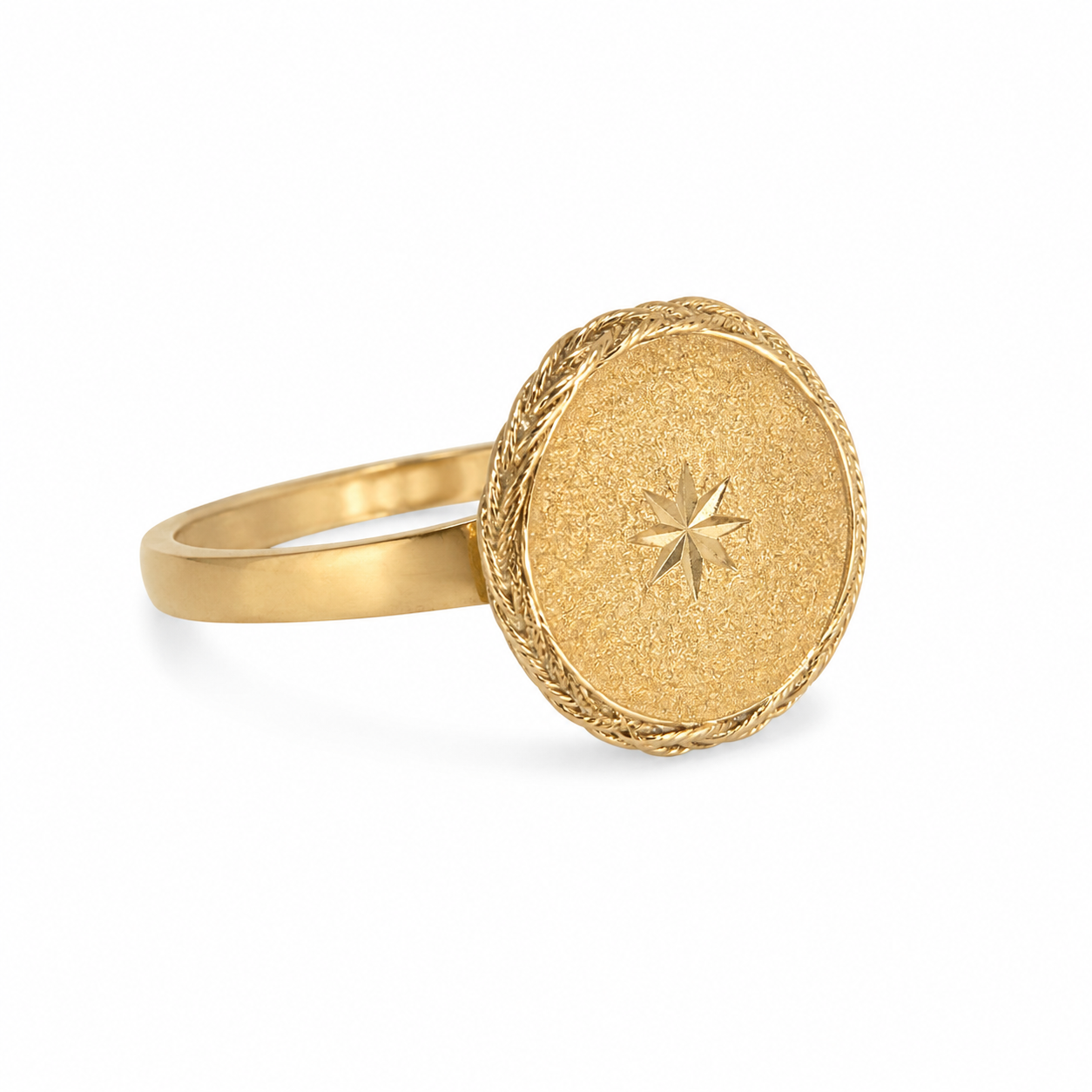 10KT Yellow Gold Engraved Star Round Ring [A3P3]