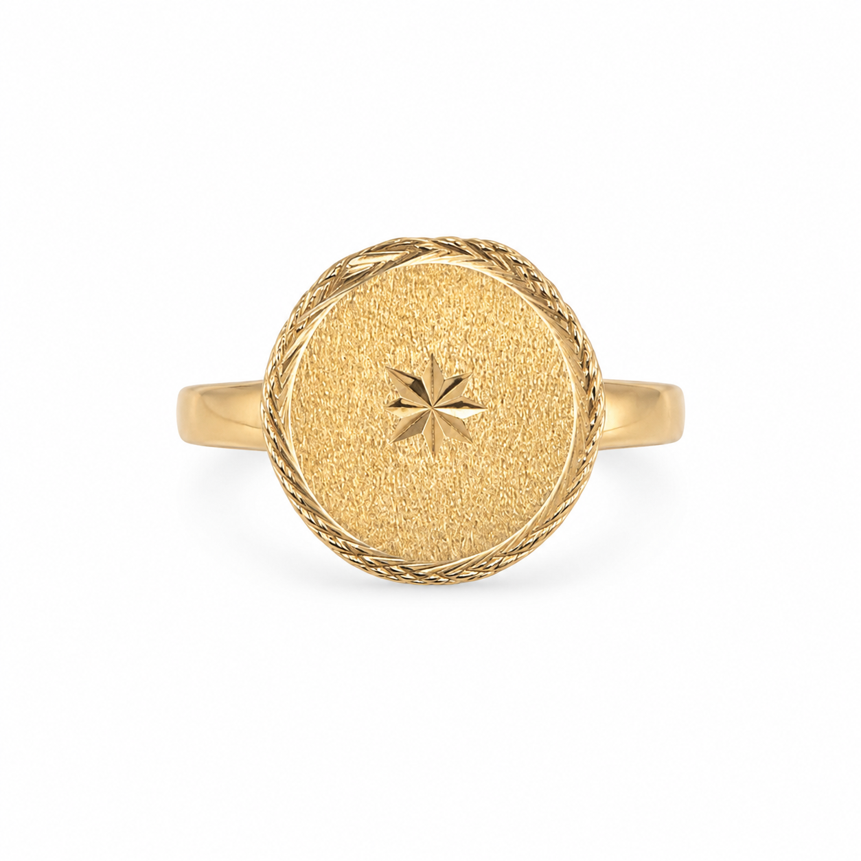 10KT Yellow Gold Engraved Star Round Ring [A3P3]