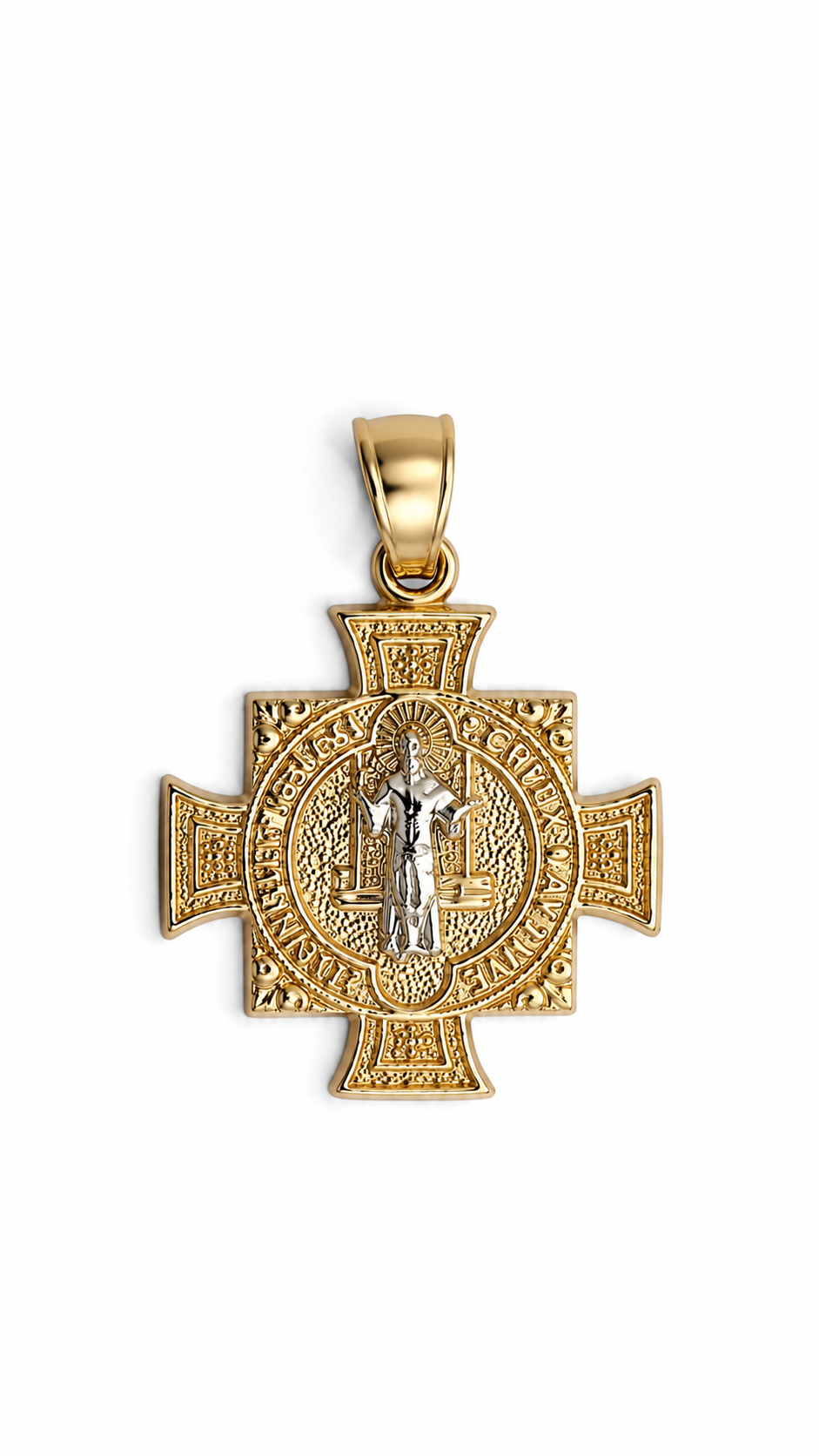 10KT Two-Tone Gold Jesus Cross Pendant [A1B6]