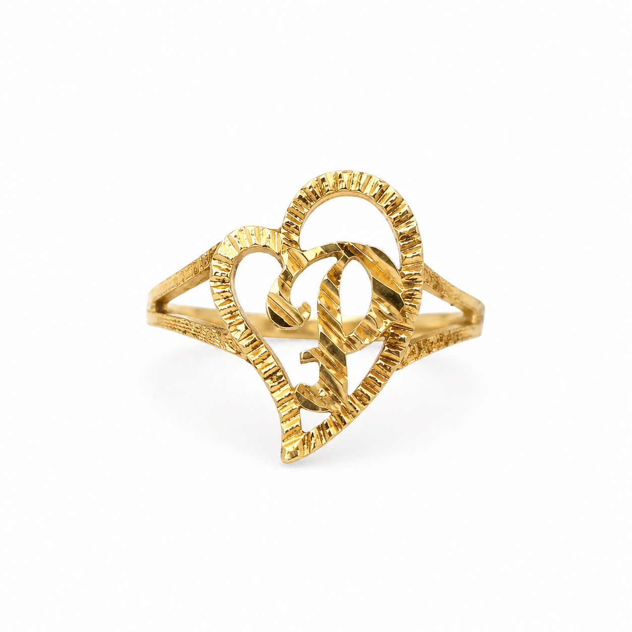 10KT Yellow Gold Designer Initial Heart Ring
