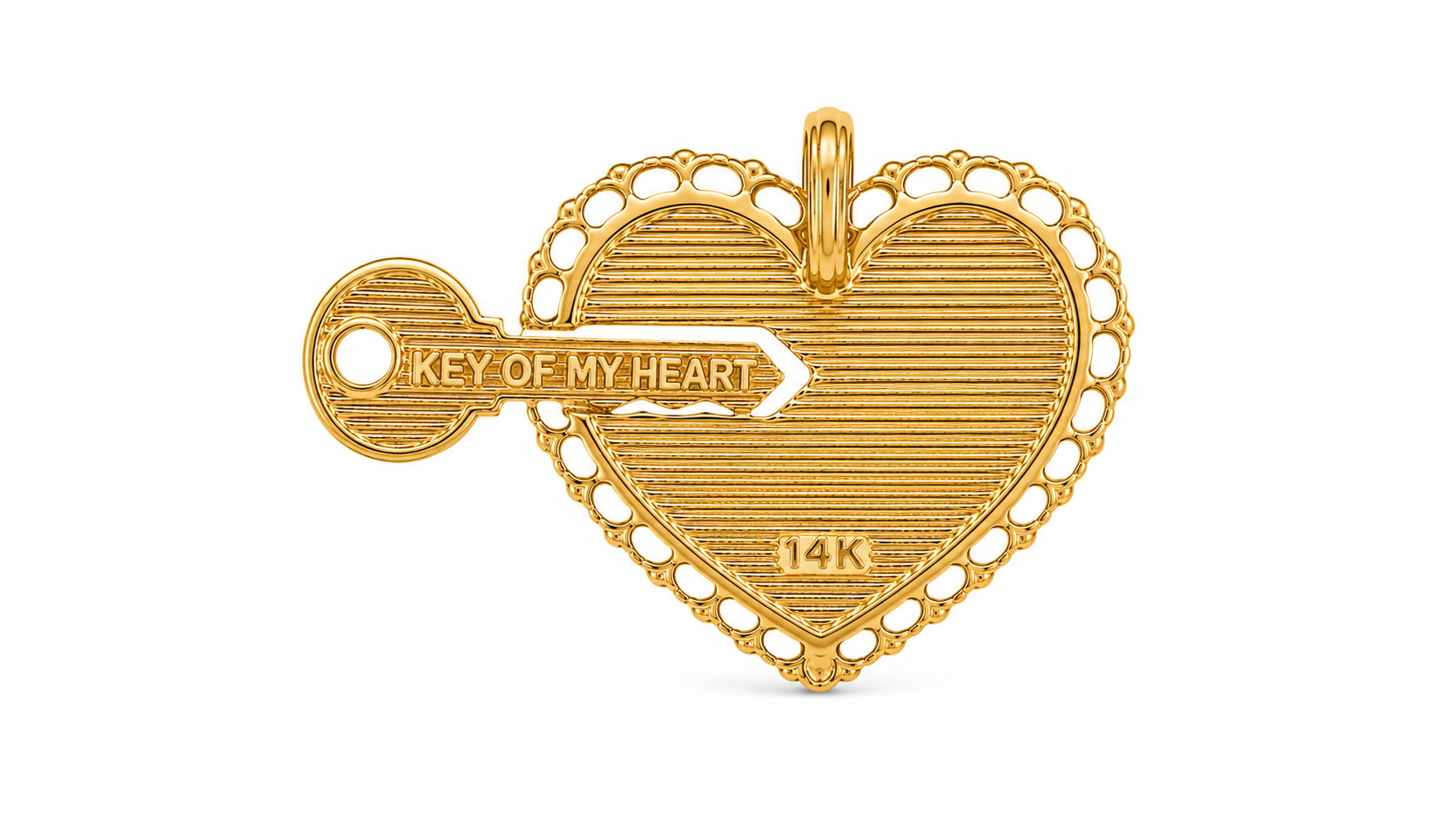 14KT Key Heart Yellow Gold Pendant [A4B4]