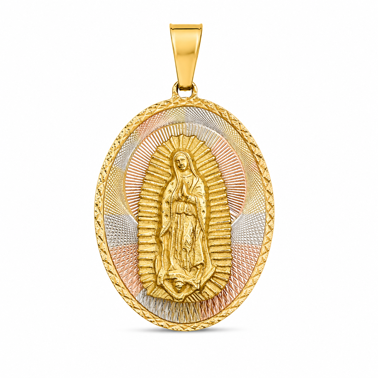 14KT Tri-Gold Double Sided Stamped Oval Pendant (A5B5)