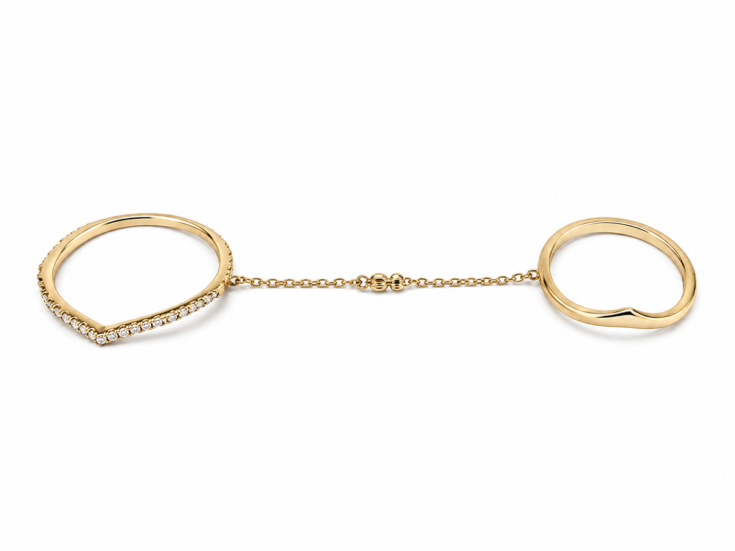 14KT Yellow Gold Triangle Point Double Ring with Chain [A2B0]