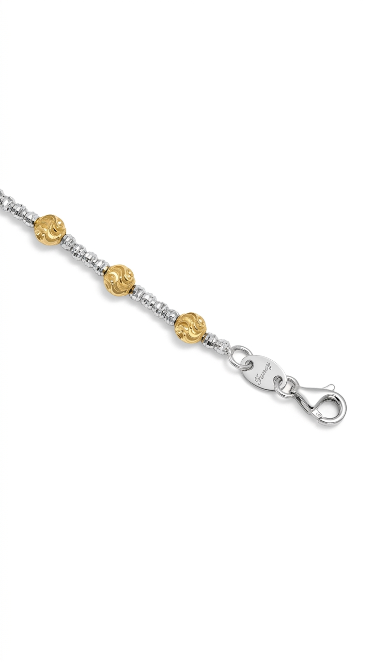18KT Solid Two Tone Gold 4 MM Moon Cut Ball Chain