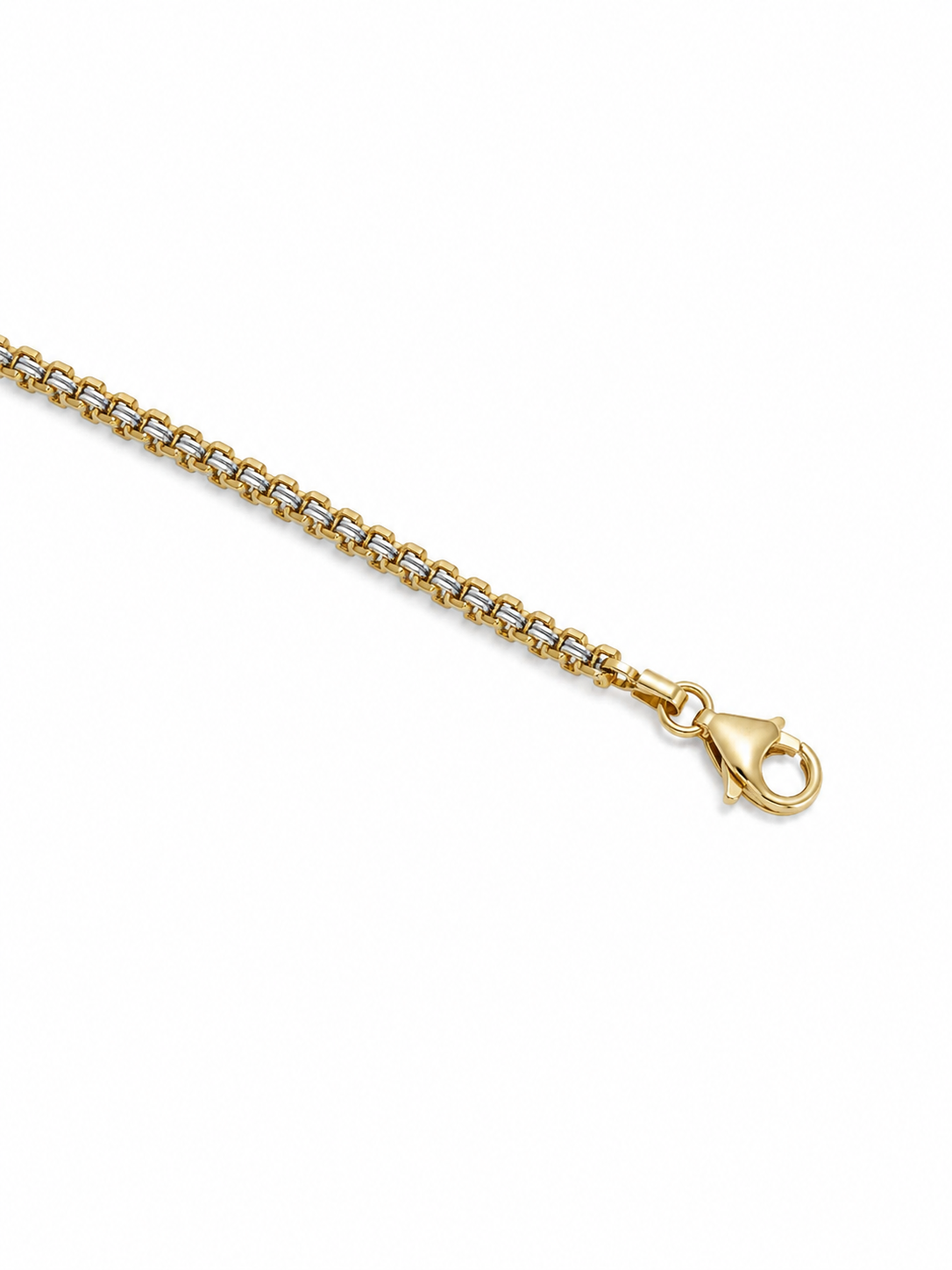 14KT Solid Yellow Gold 2.5 MM Lobster Lock Pave Diamond Cut Box Chain