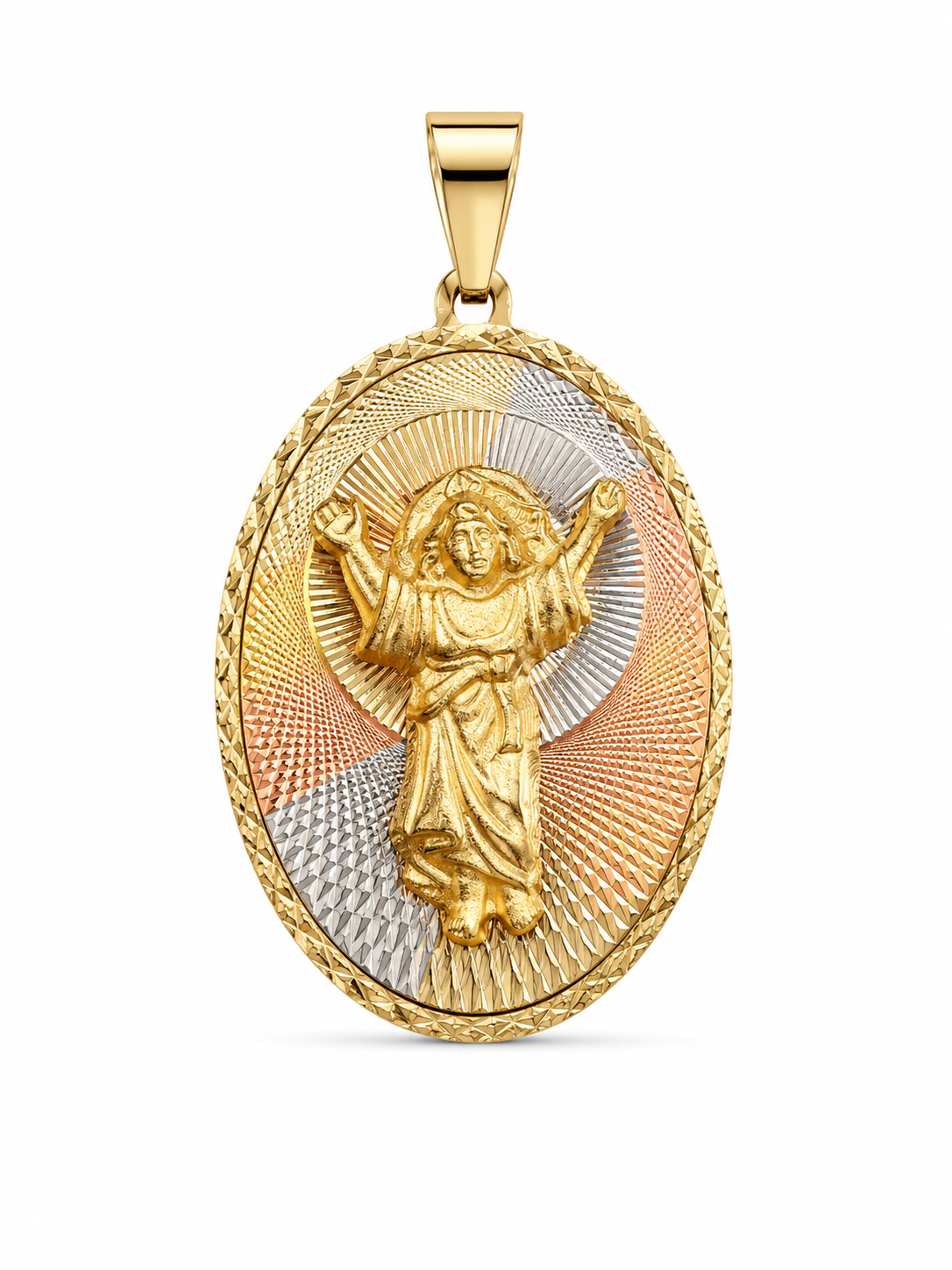 14KT Tri-Gold Double Sided Stamped Oval Pendant (A5B5)