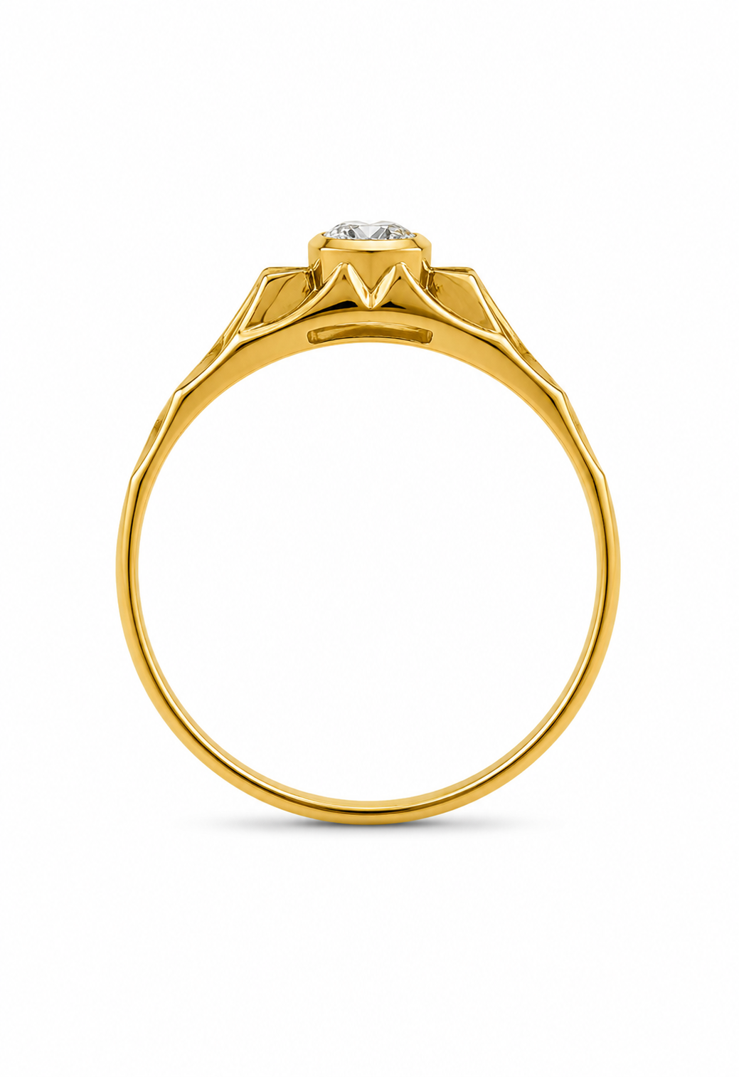 18KT Design Etch Cubic Zirconium Yellow Gold Ring [A8B5]