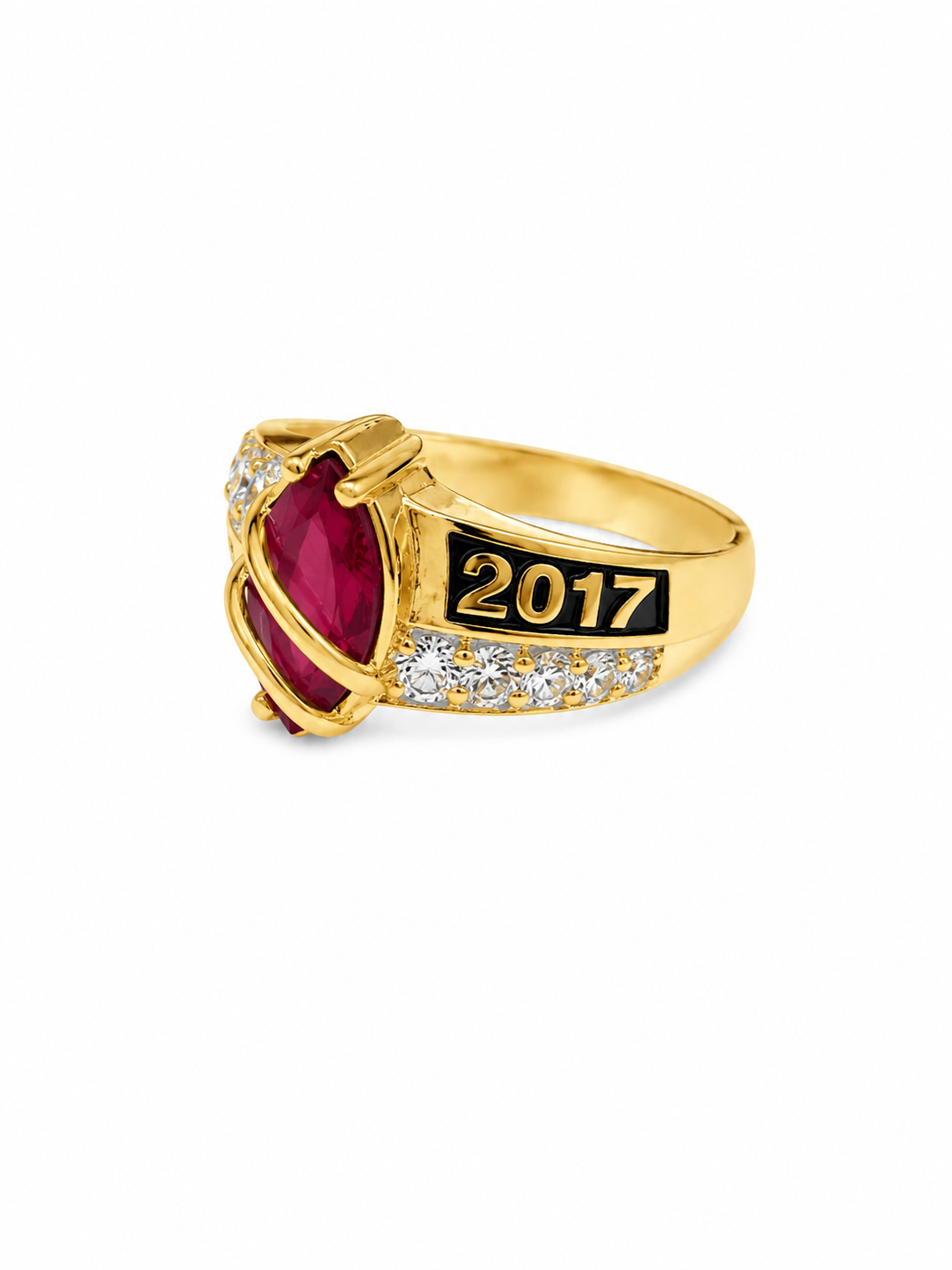 14KT Yellow Gold Class of 2017 Pink CZ Ring [A4B65]