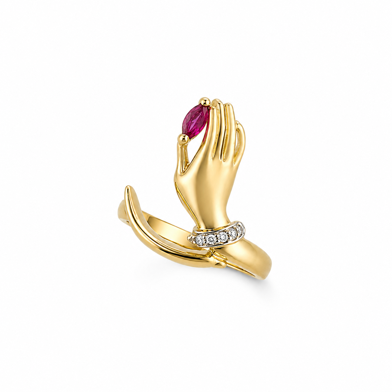 14KT Hand Cubic Zirconium Yellow Gold Ring [A3B6]