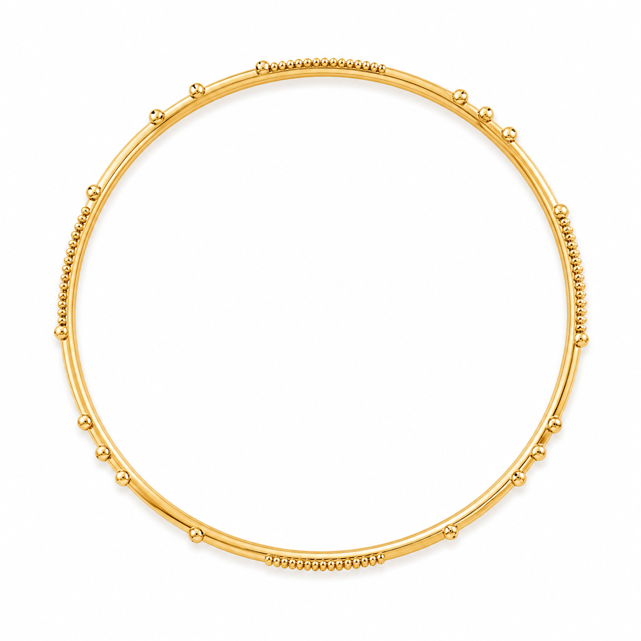 21KT Solid Two-Tone Gold 5 MM Beaded Abstract Bangle Bracelet