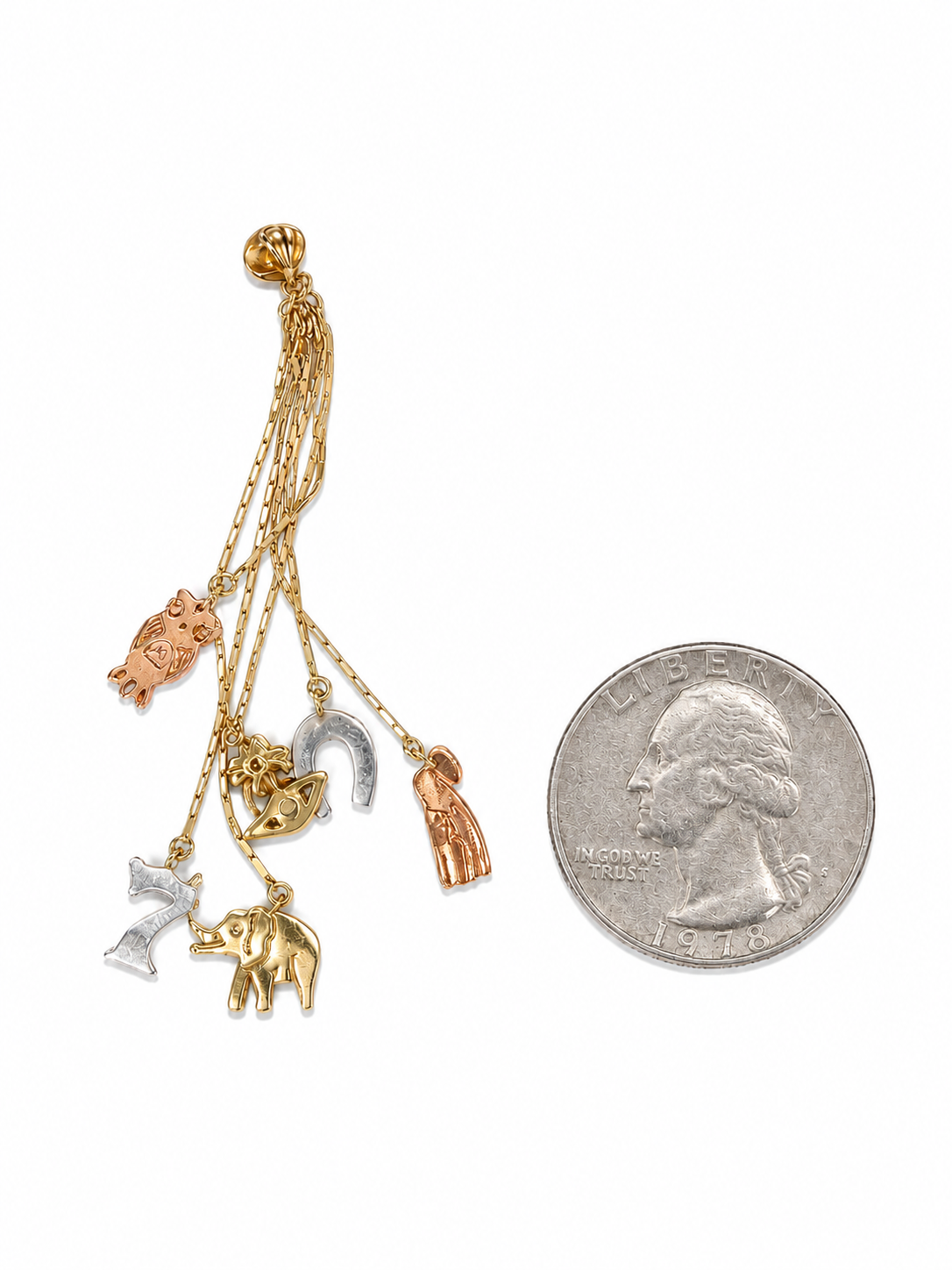 14KT Tri-Tone Gold Lucky Symbols Charm Pendant [A2B0]