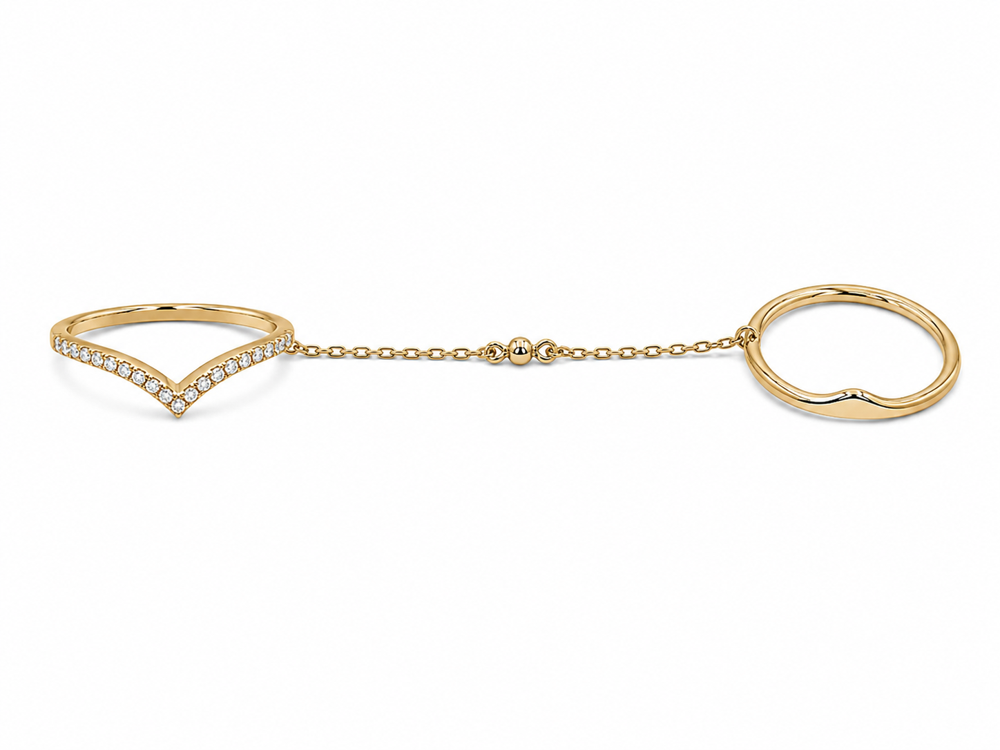 14KT Yellow Gold Triangle Point Double Ring with Chain [A2B0]