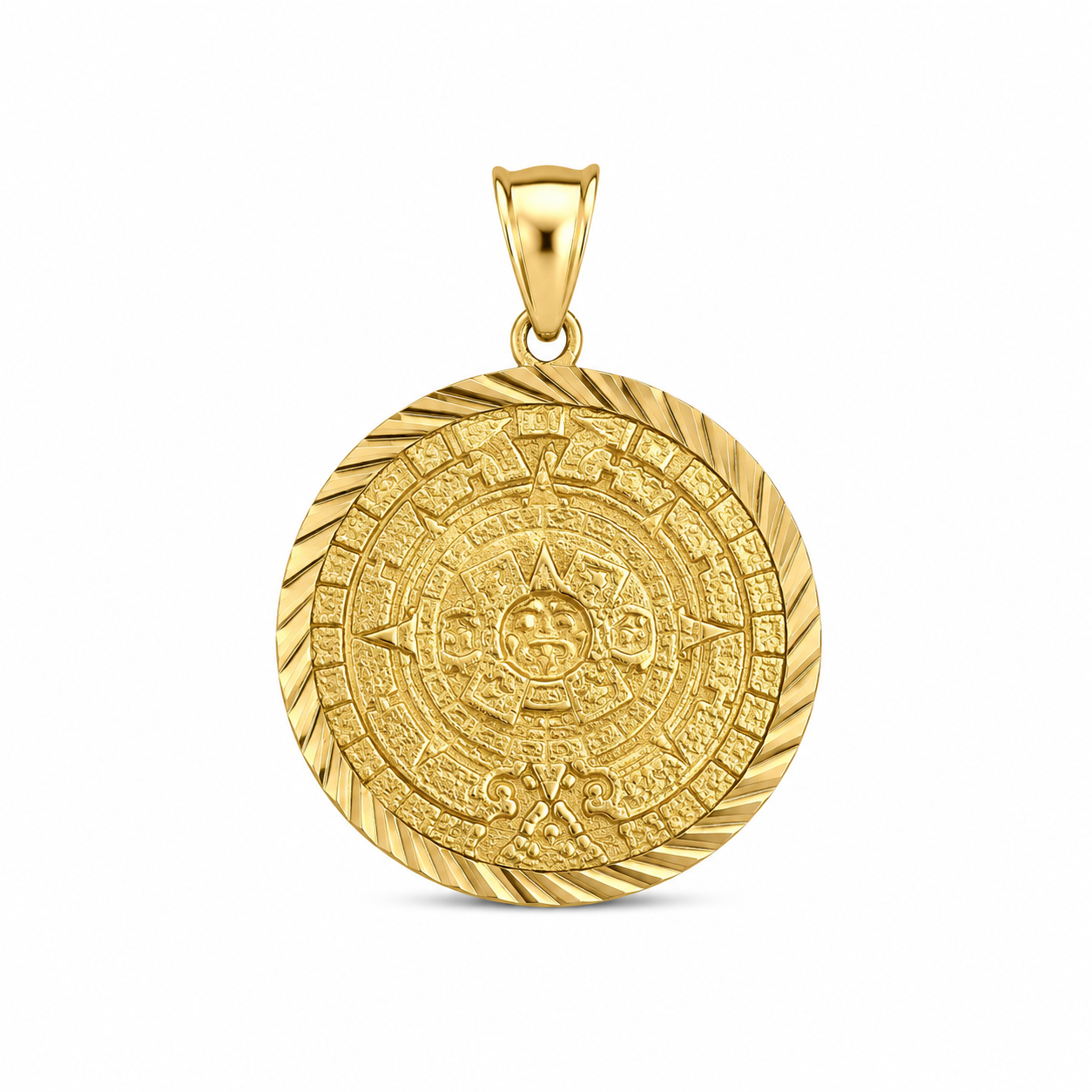 14KT Yellow Gold Diamond Cut Aztec Calendar Pendant [A4B4]