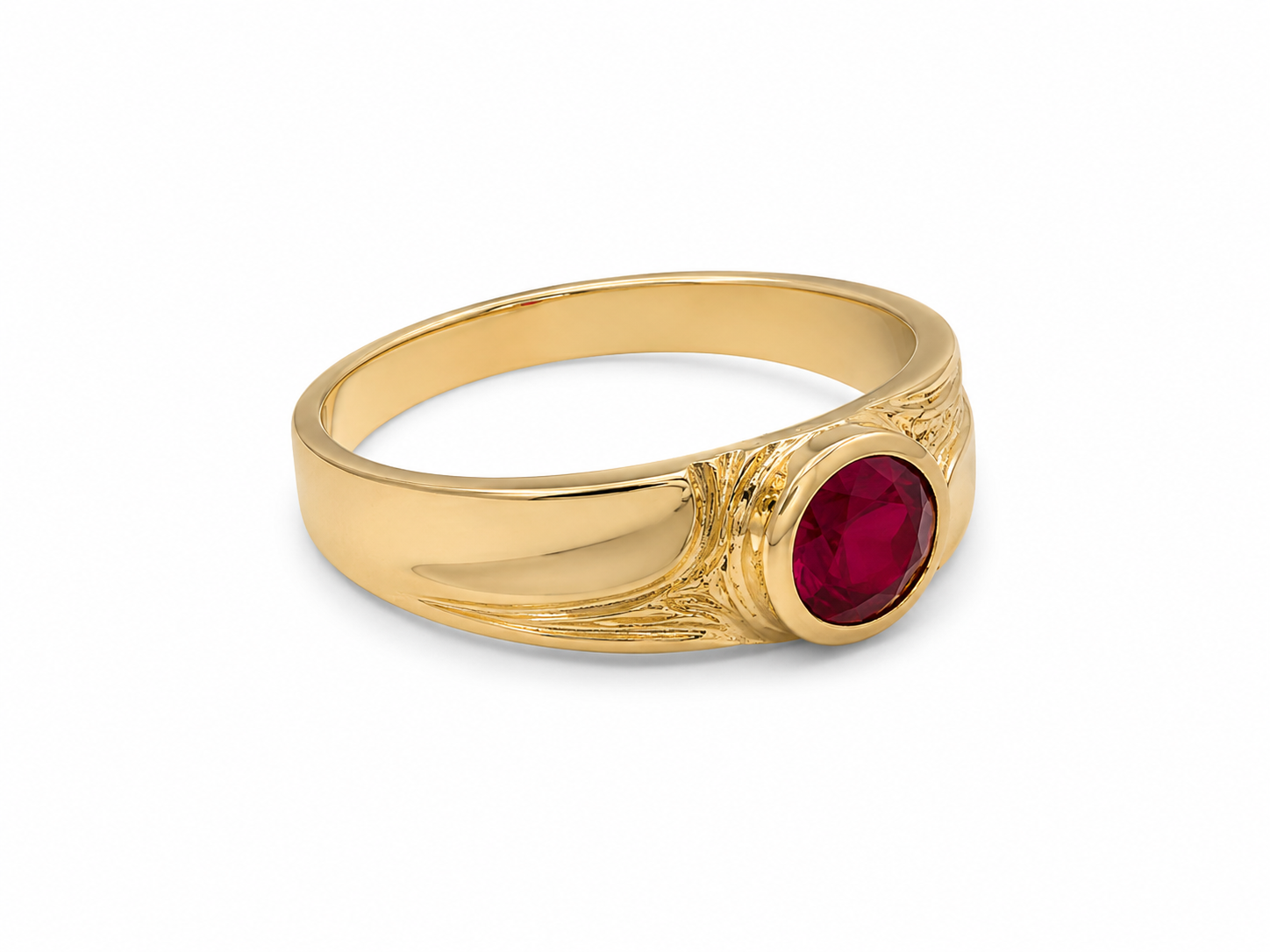 14KT Yellow Gold Pink CZ Bezel Ring [A2B6]