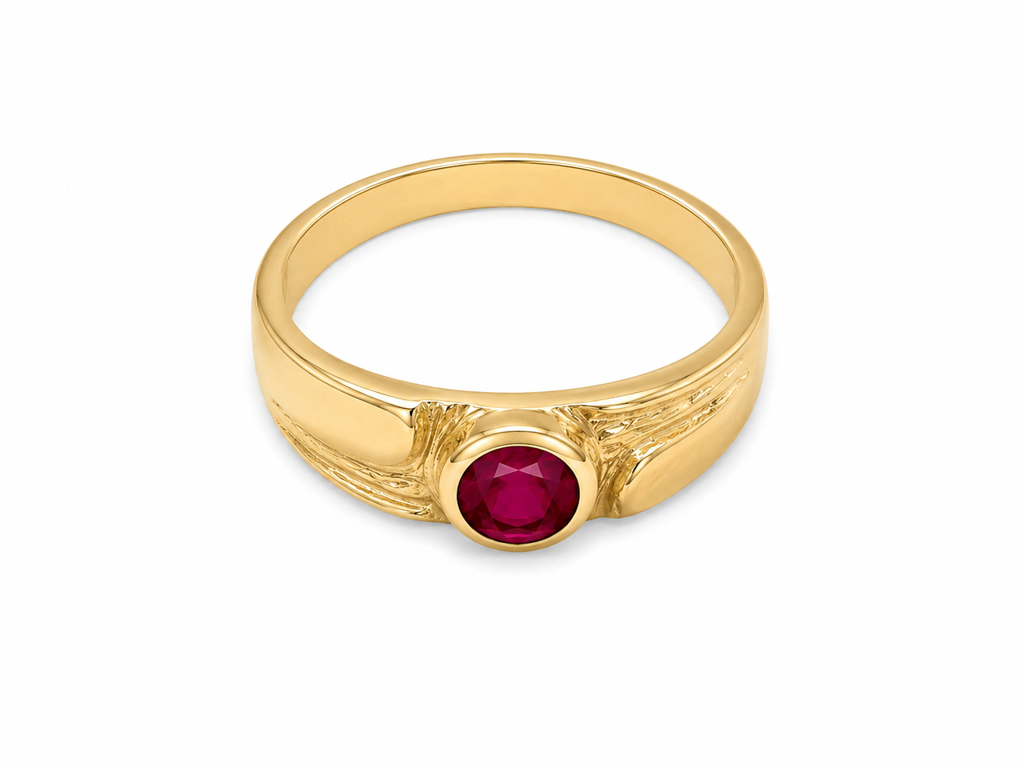 14KT Yellow Gold Pink CZ Bezel Ring [A2B6]