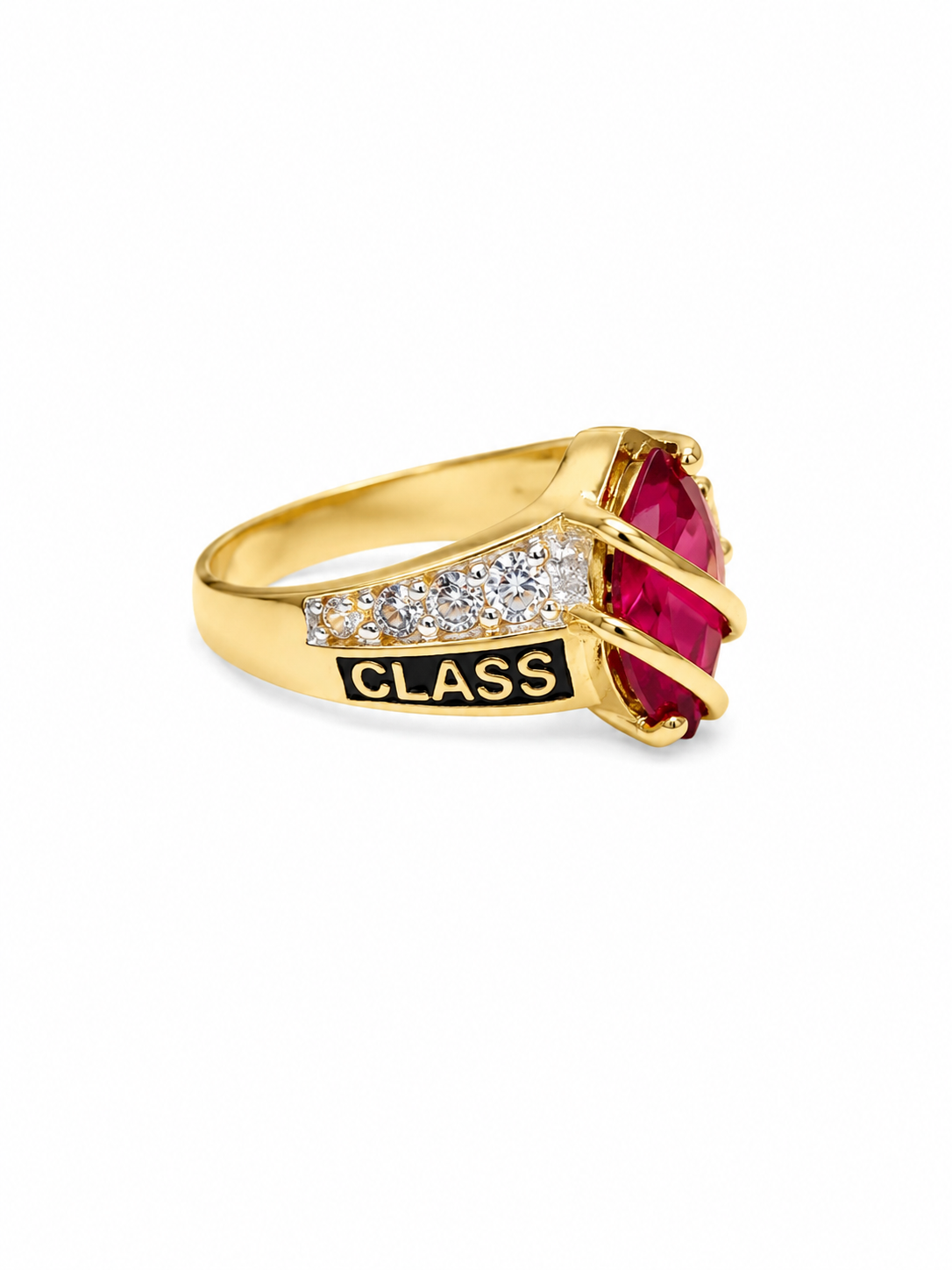 14KT Yellow Gold Class of 2017 Pink CZ Ring [A4B65]