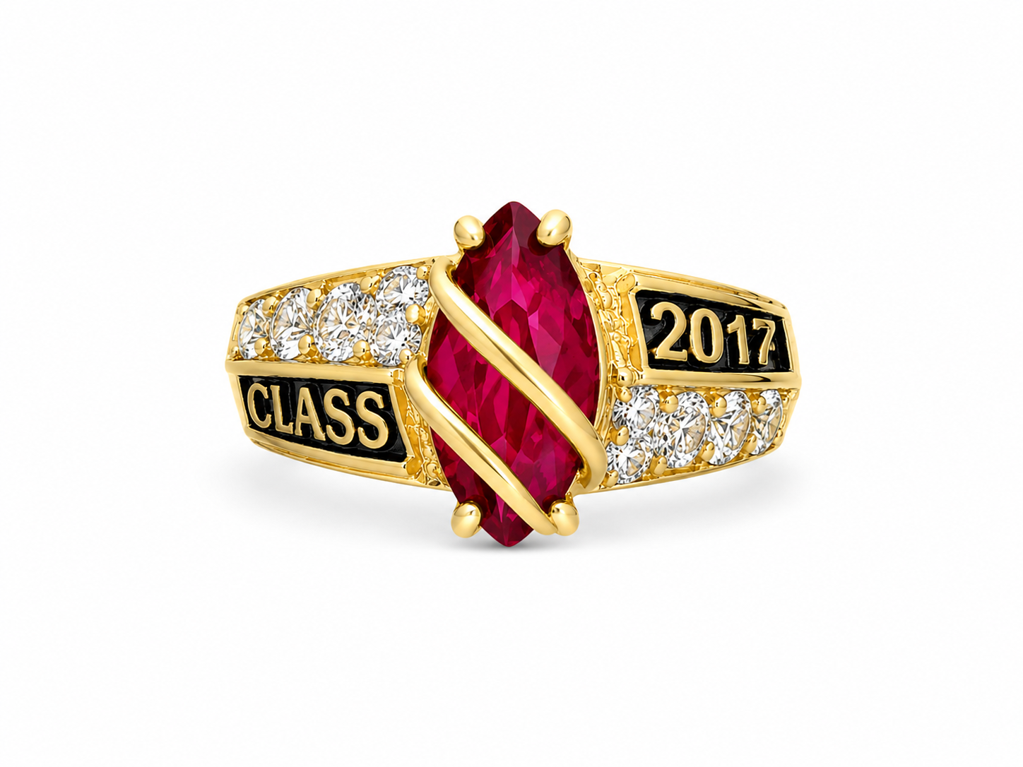 14KT Yellow Gold Class of 2017 Pink CZ Ring [A4B65]